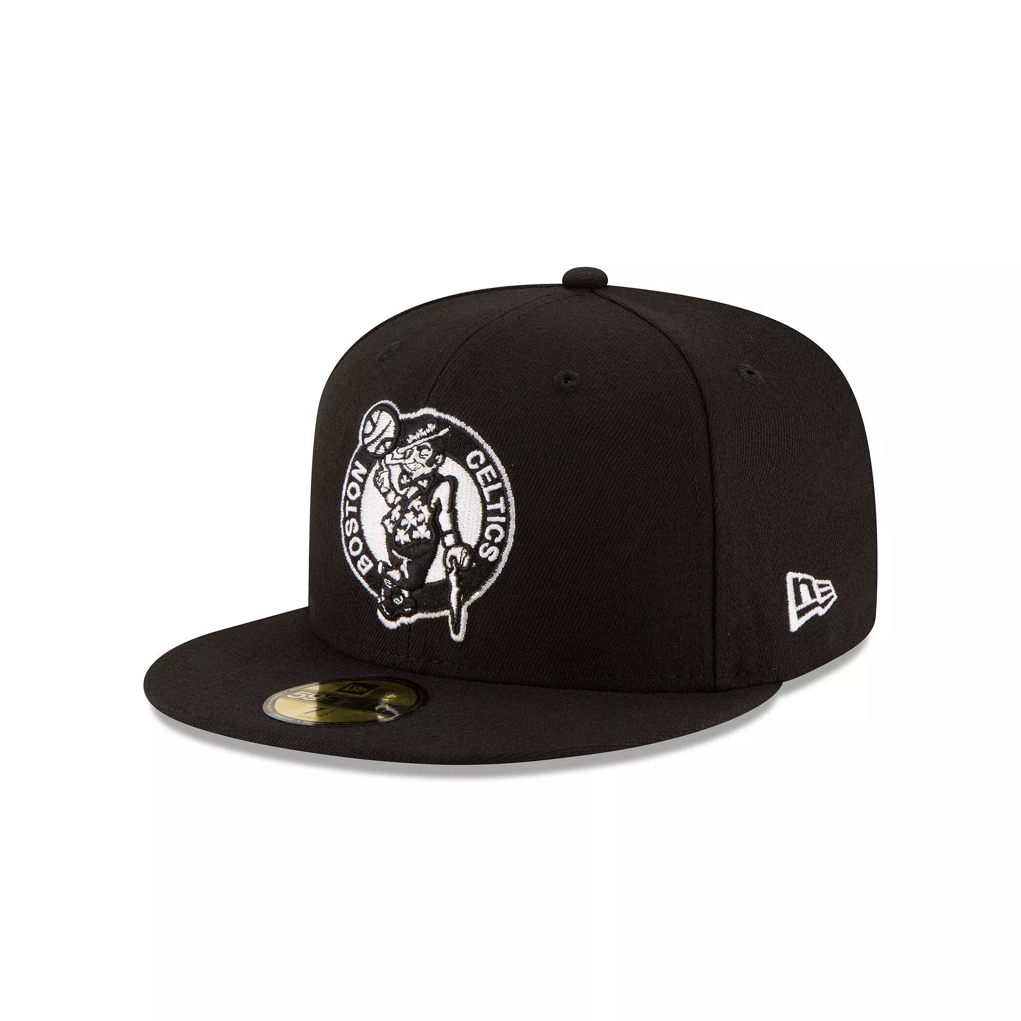 Men's New Era Black Boston Celtics Black & White Logo 59FIFTY Fitted Hat, Size: 7 1/2 Product Image