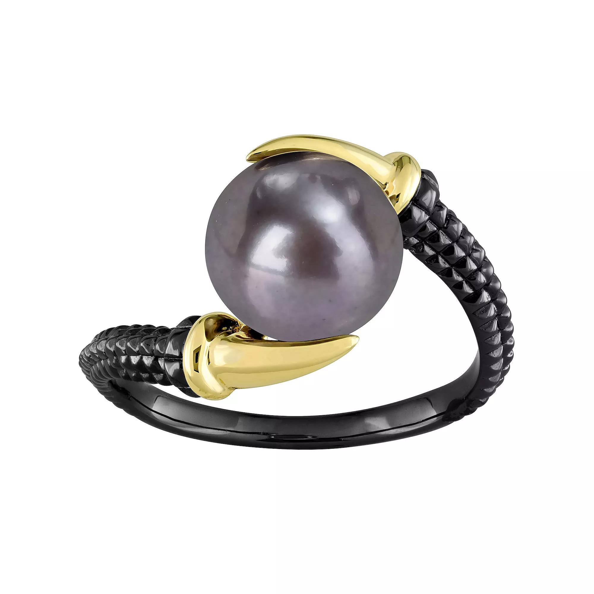 Stella Grace Men's 18k Gold Over Silver Dyed Black Freshwater Cultured Pearl Ring, Size: 12, Two Tone Product Image