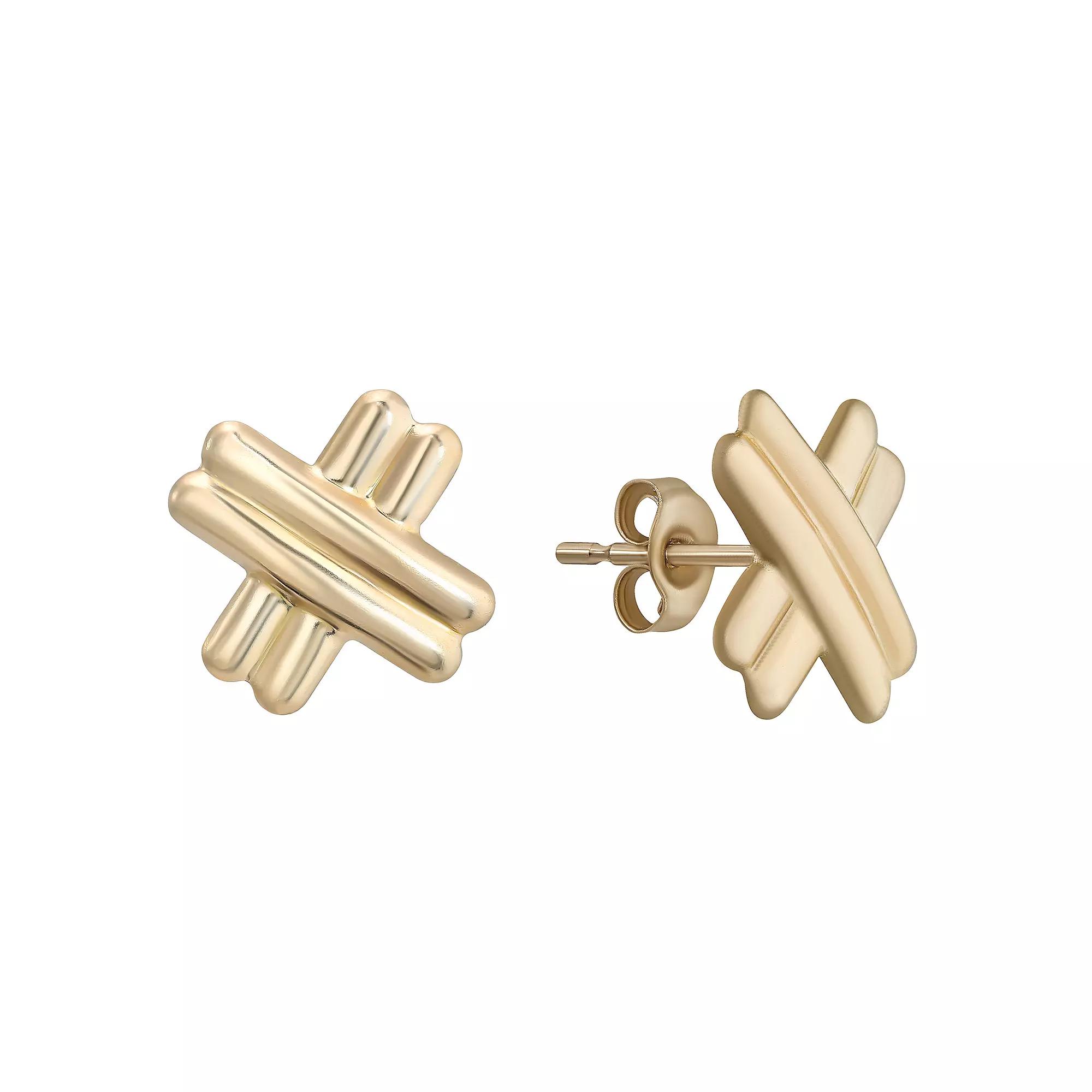 Taylor Grace 10k Gold Ribbed Crisscross Stud Earrings, Women's Product Image