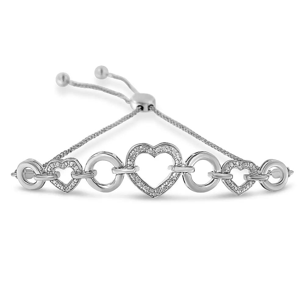 Haus of Brilliance Sterling Silver Diamond Accent Heart Adjustable Tennis Bracelet, Women's, Size: 4-10" ADJ Product Image