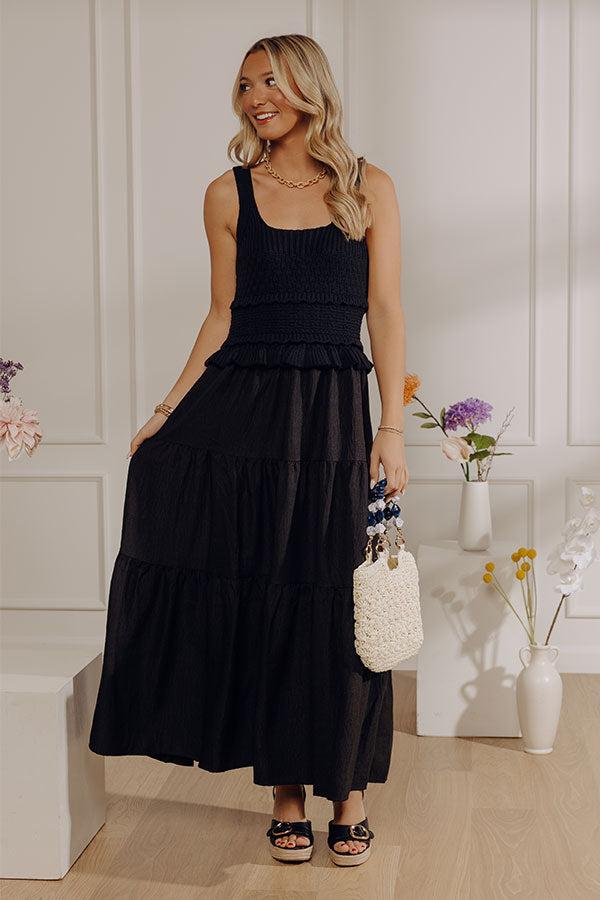 Sunset Beach Stroll Crochet Maxi Dress in Black Product Image