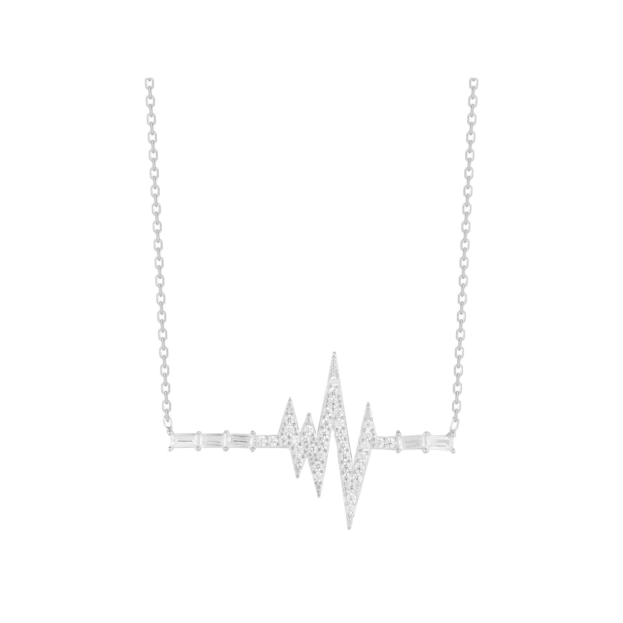 Sunkissed Sterling Sterling Silver Cubic Zirconia Heartbeat Necklace, Women's, Size: 18", Silver Tone Product Image