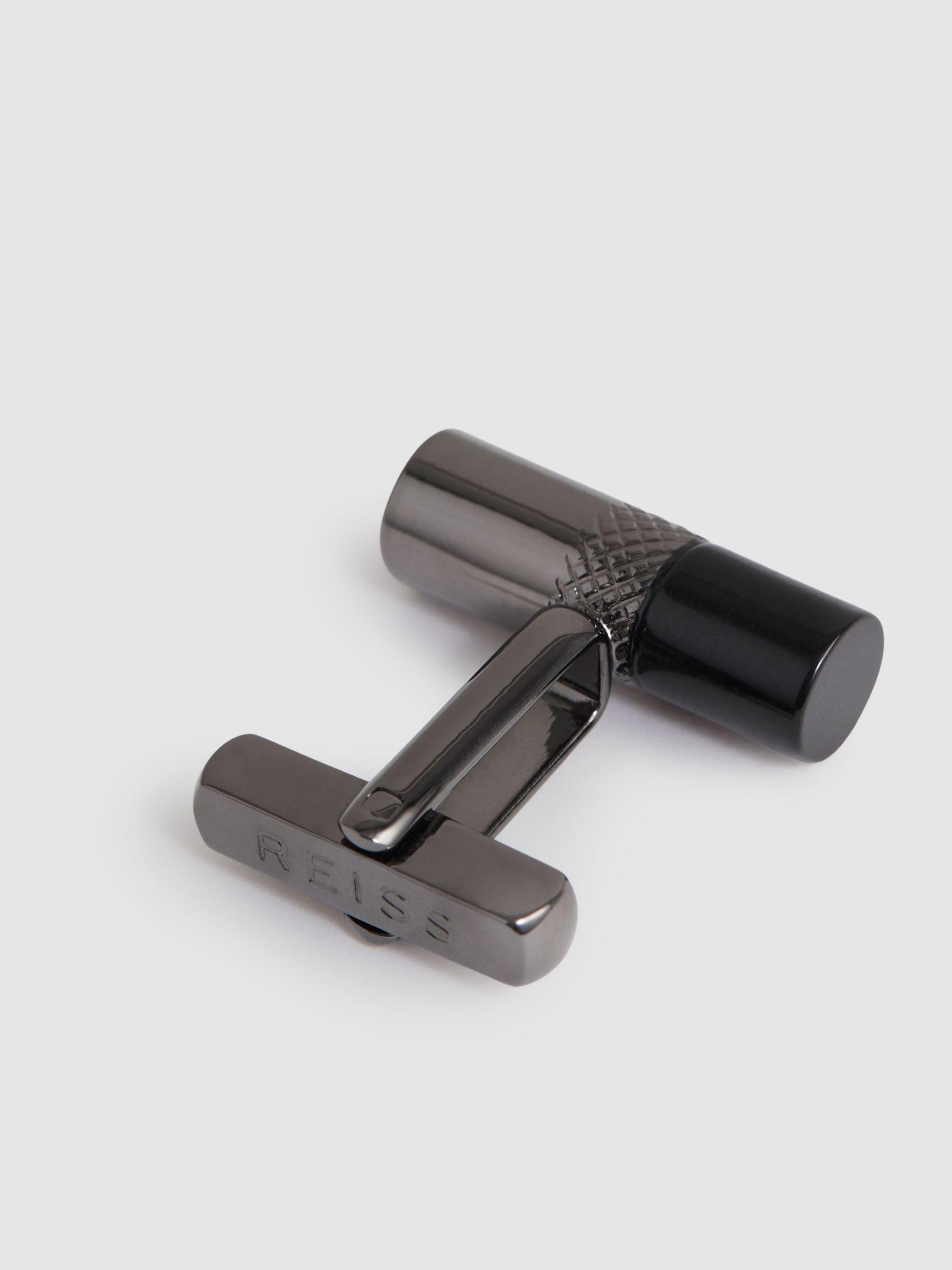 Onyx Barrel Cufflinks in Gunmetal Tone /Onyx Product Image