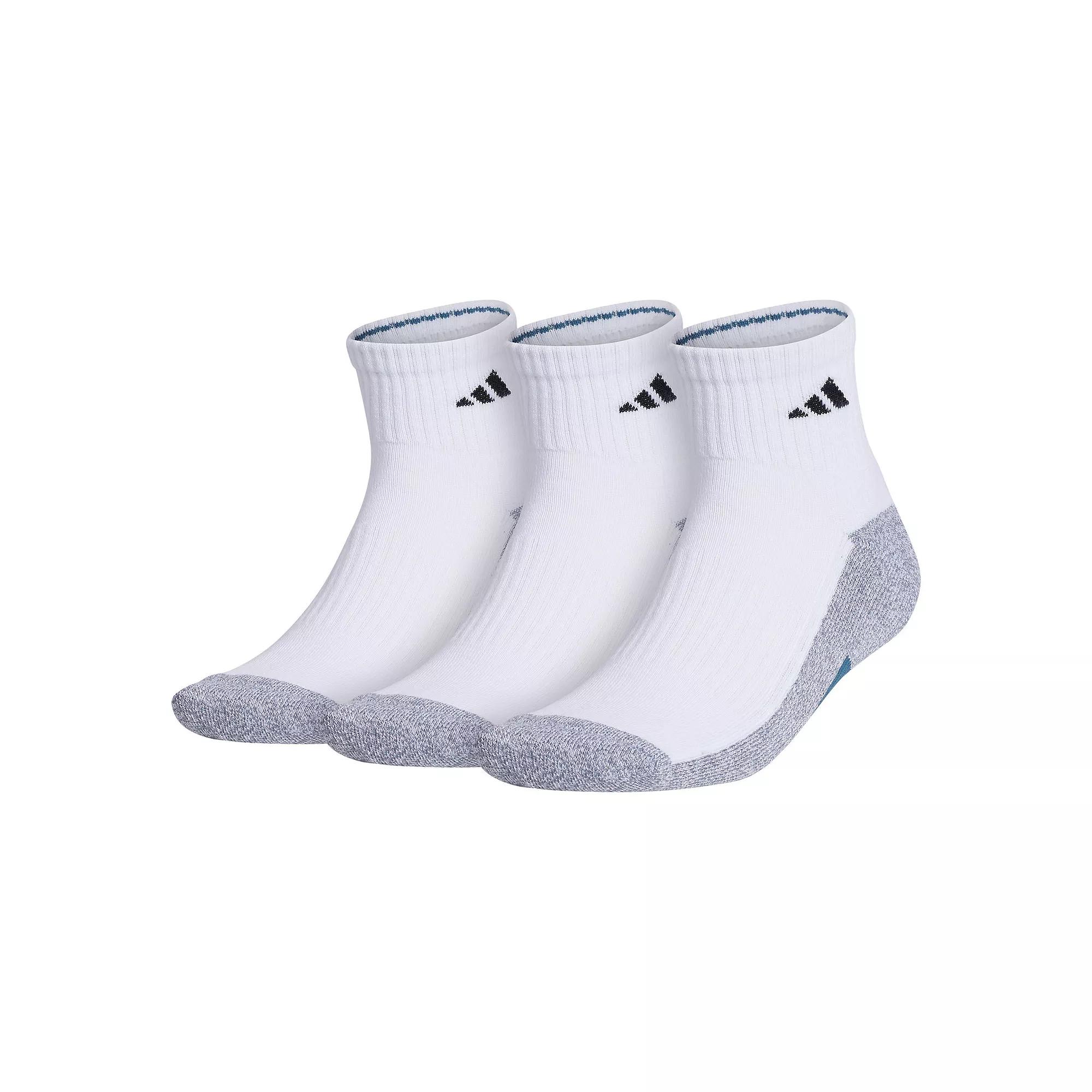 Men's adidas 3-pack Cushioned Quarter Socks, Size: 6-12, White Gray Blue Product Image