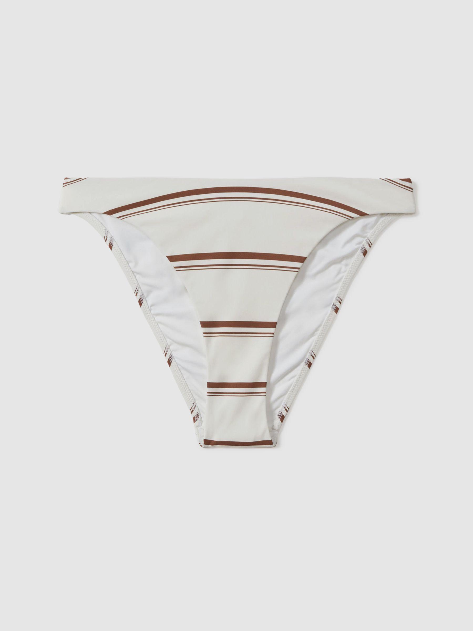 Striped High Cut Bikini Bottoms in Cream/Brown Product Image