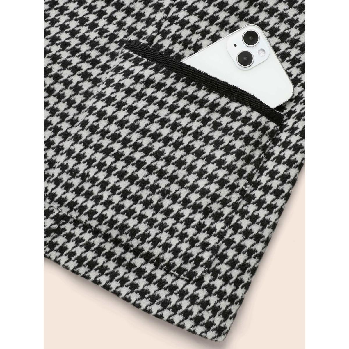 Plus Size Houndstooth Tie Knot Woven Ribbon Jacket Women Black Woven ribbon&lace trim Patch pocket Everyday Jackets BloomChic 18-20/2X Product Image