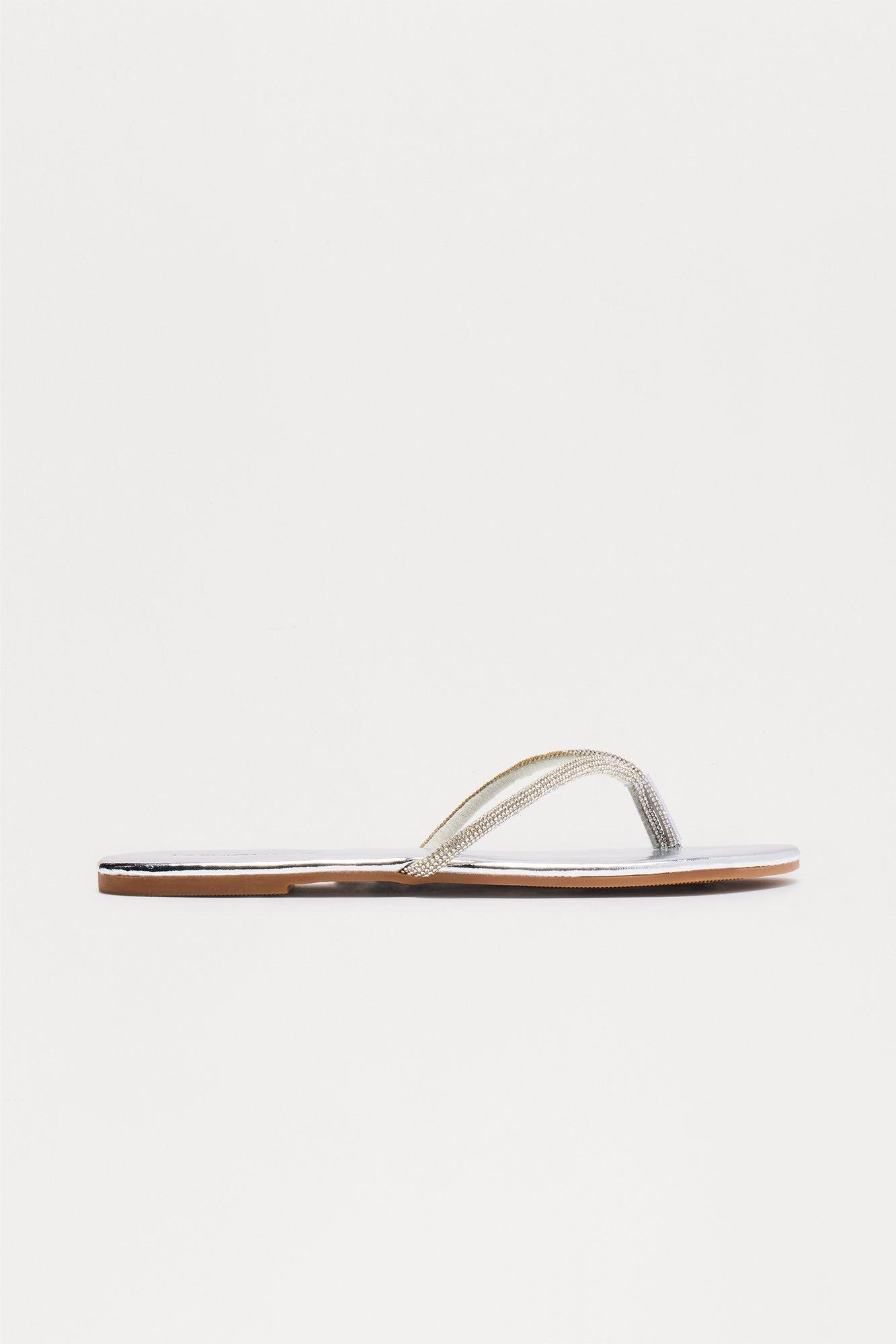 Lagoon Rhinestone Trim Flip Flops - Silver Product Image