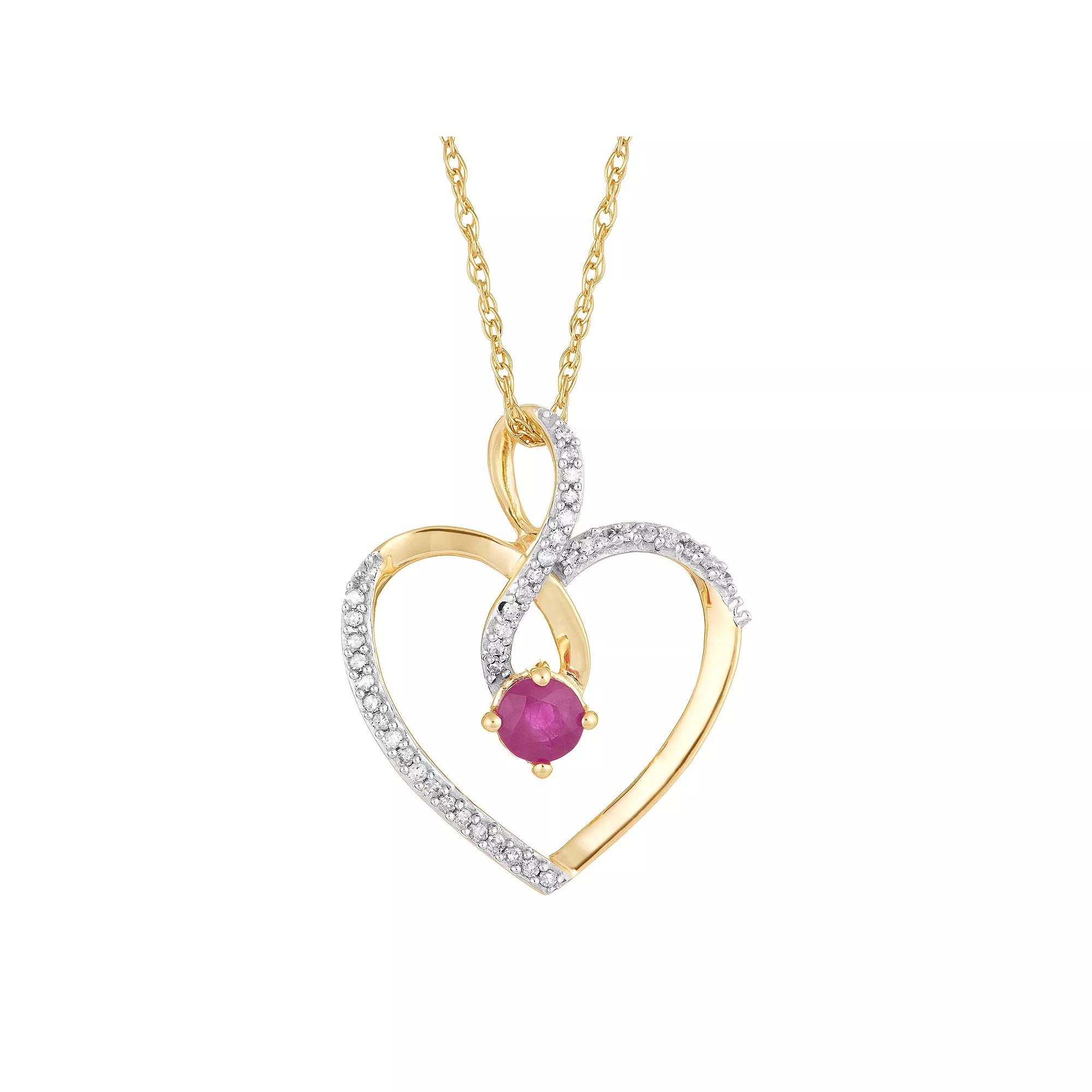 10k Gold Ruby & 1/8 Carat T.W. Diamond Infinity Heart Pendant Necklace, Women's, Size: 18" Product Image