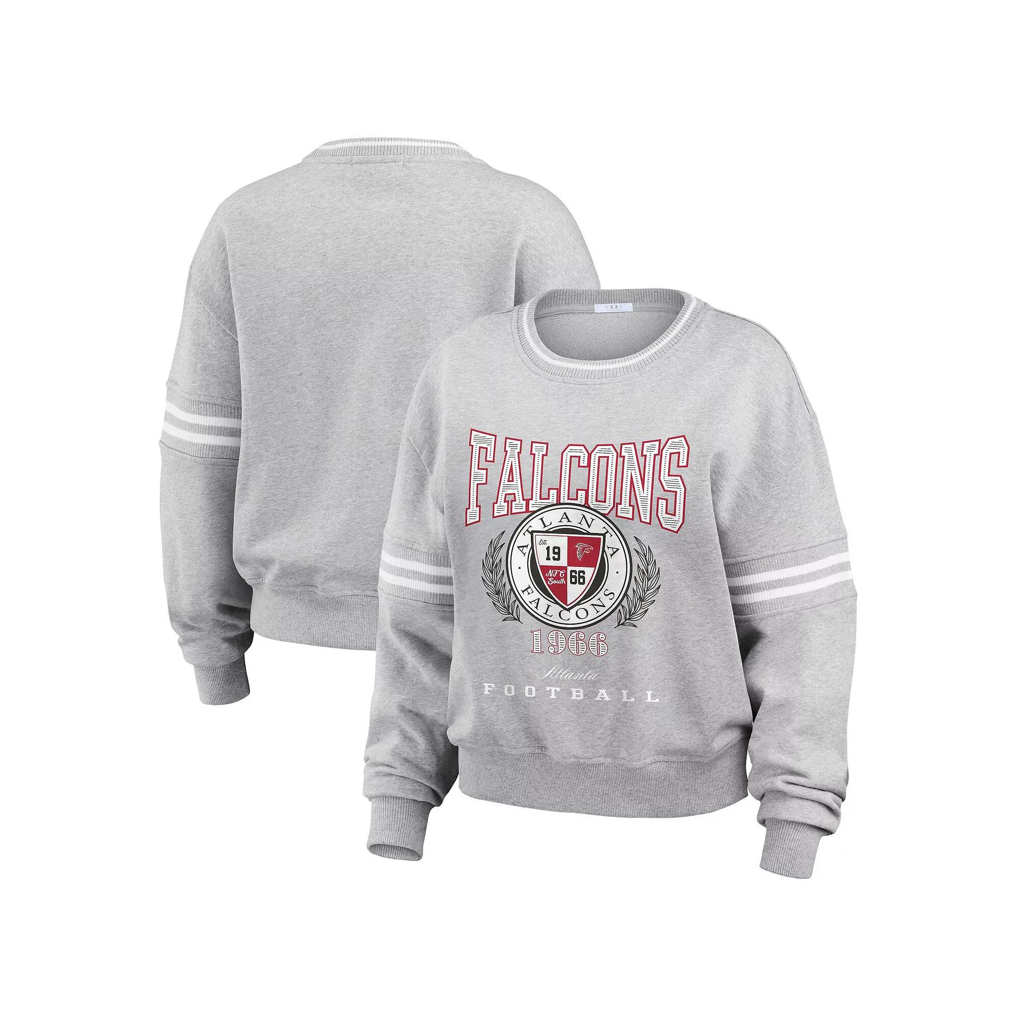 Women's WEAR by Erin Andrews Heather Gray Atlanta Falcons Cropped Pullover Sweatshirt, Size: Medium, Grey Product Image