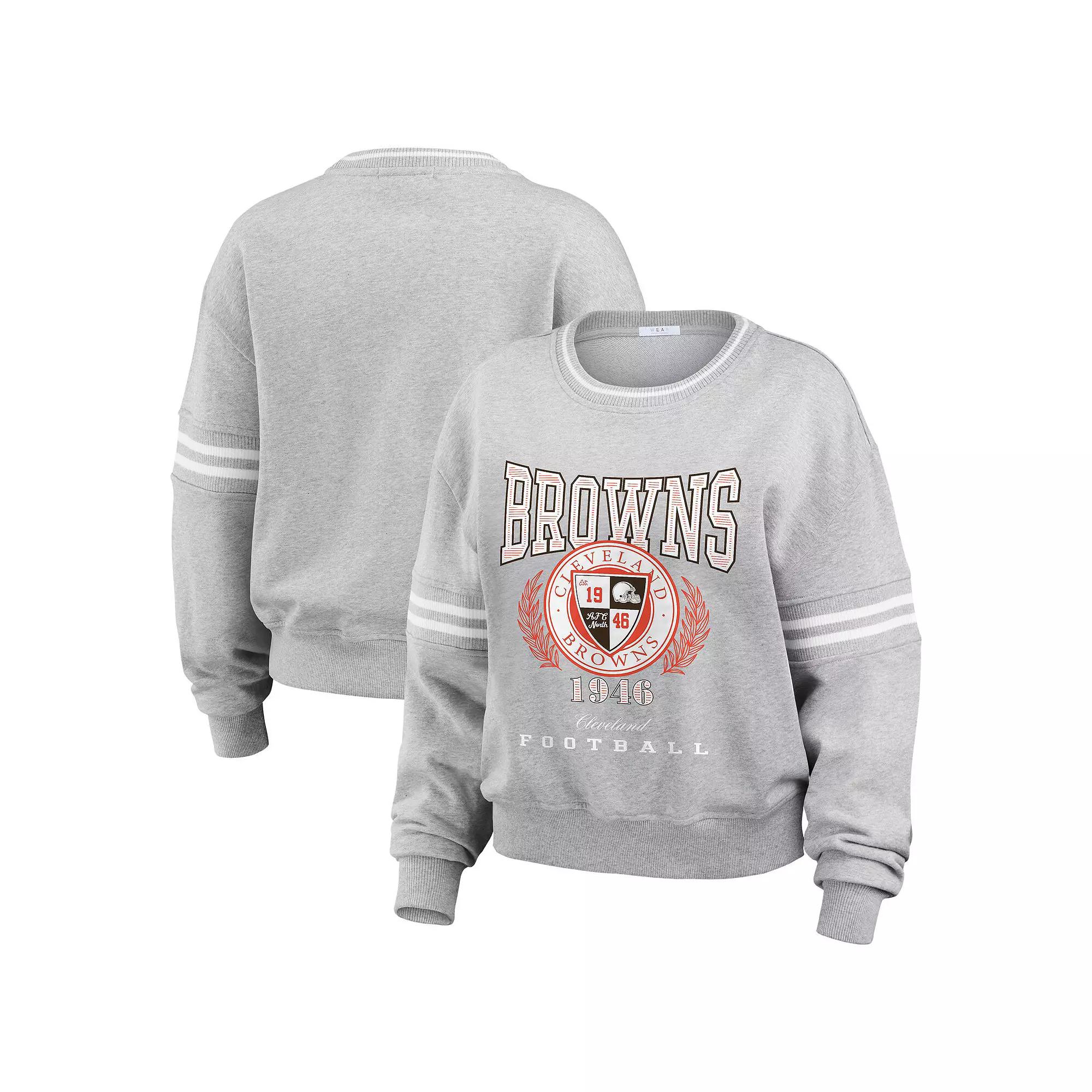 Women's WEAR by Erin Andrews Heather Gray Cleveland Browns Pullover Sweatshirt, Size: Large, Grey Product Image