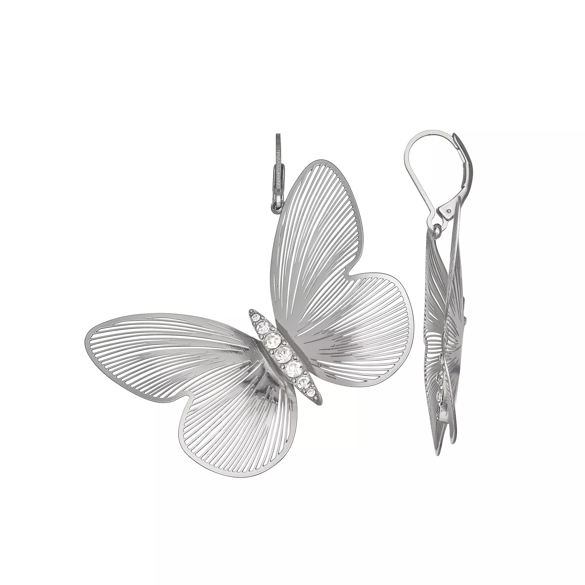 Simply Vera Vera Wang Butterfly Drop Earrings, Women's, Silver Tone Product Image