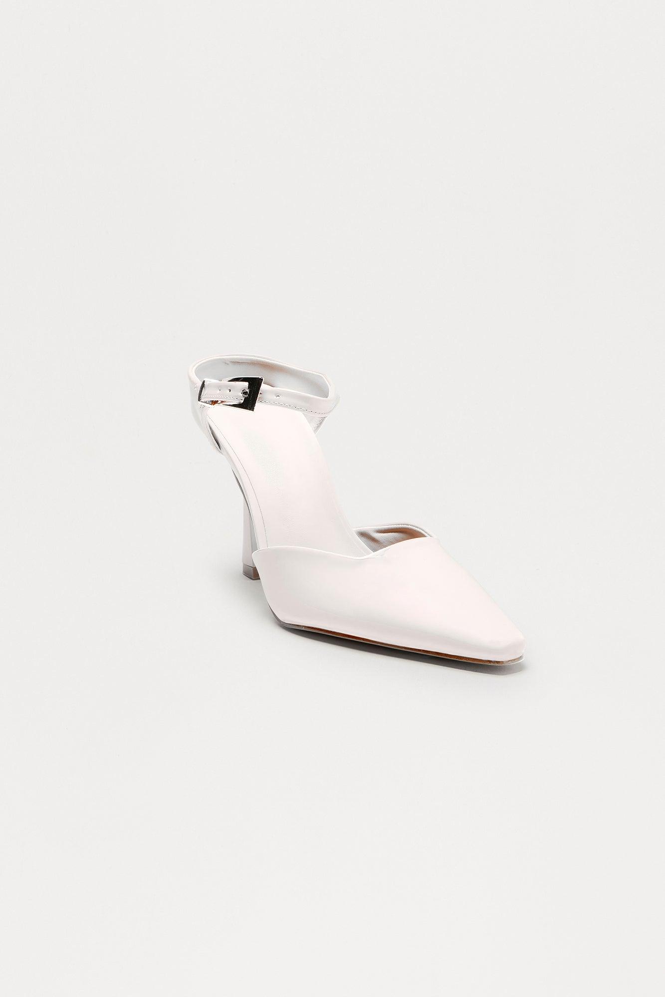 Vonda Buckle Faux Patent Pumps - White Female Product Image