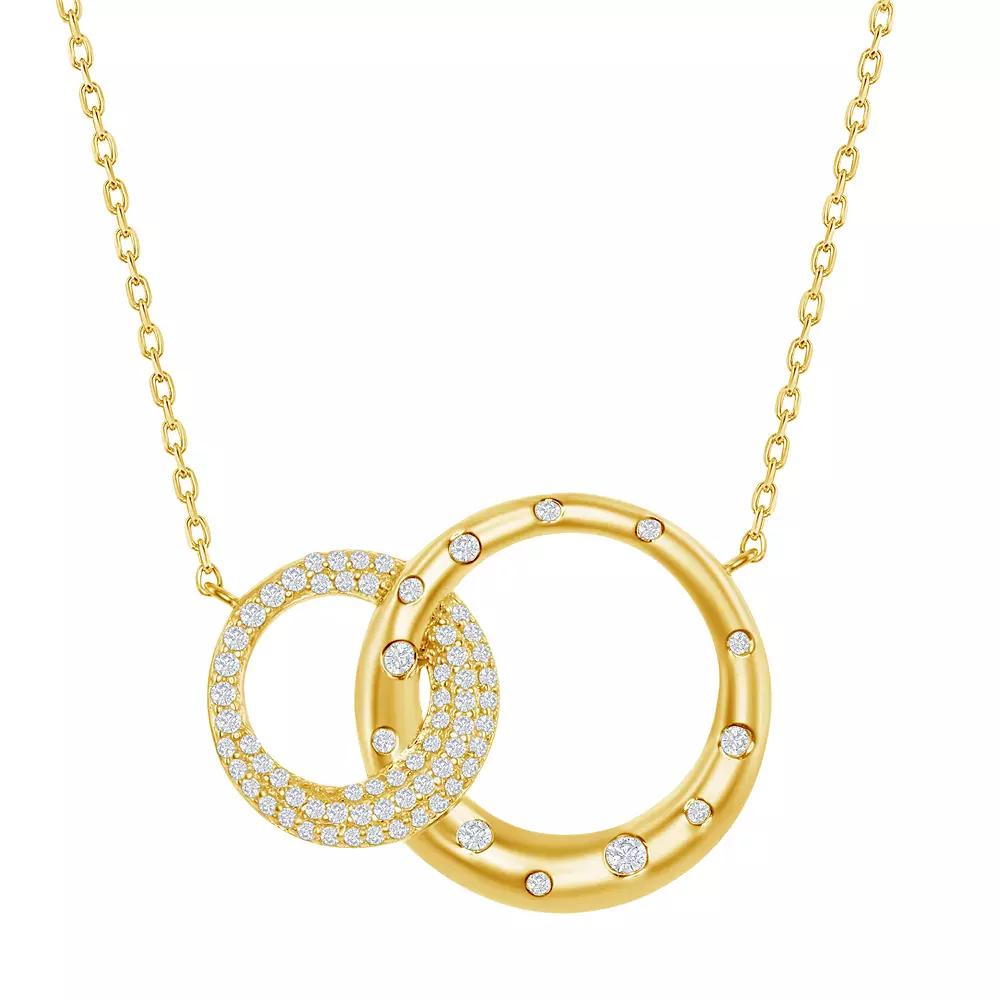 14k Gold Over Silver Interlocking Cubic Zirconia Circle Necklace, Women's, Size: 16-18" ADJ, Gold Tone Product Image