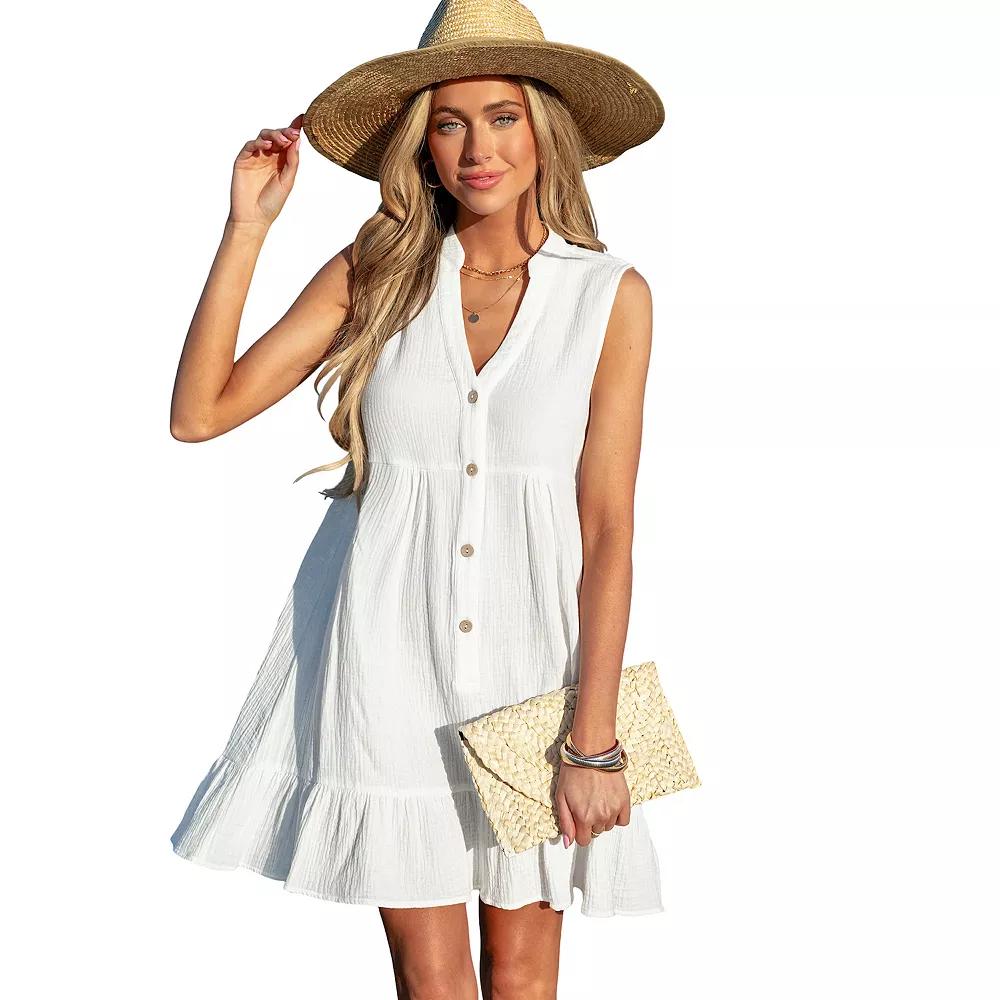 Women's Cupshe White Ruffle Hem Mini Cover-Up Dress, Size: Large Product Image