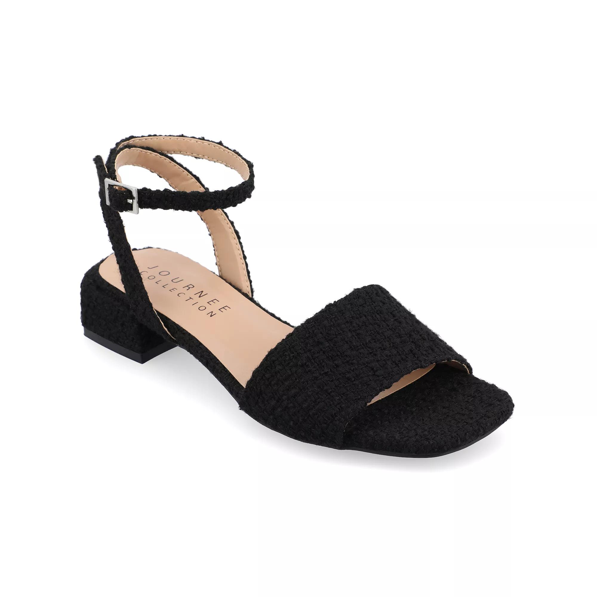 Journee Adleey Women's Tweed Low Block Heel Sandals,  Product Image