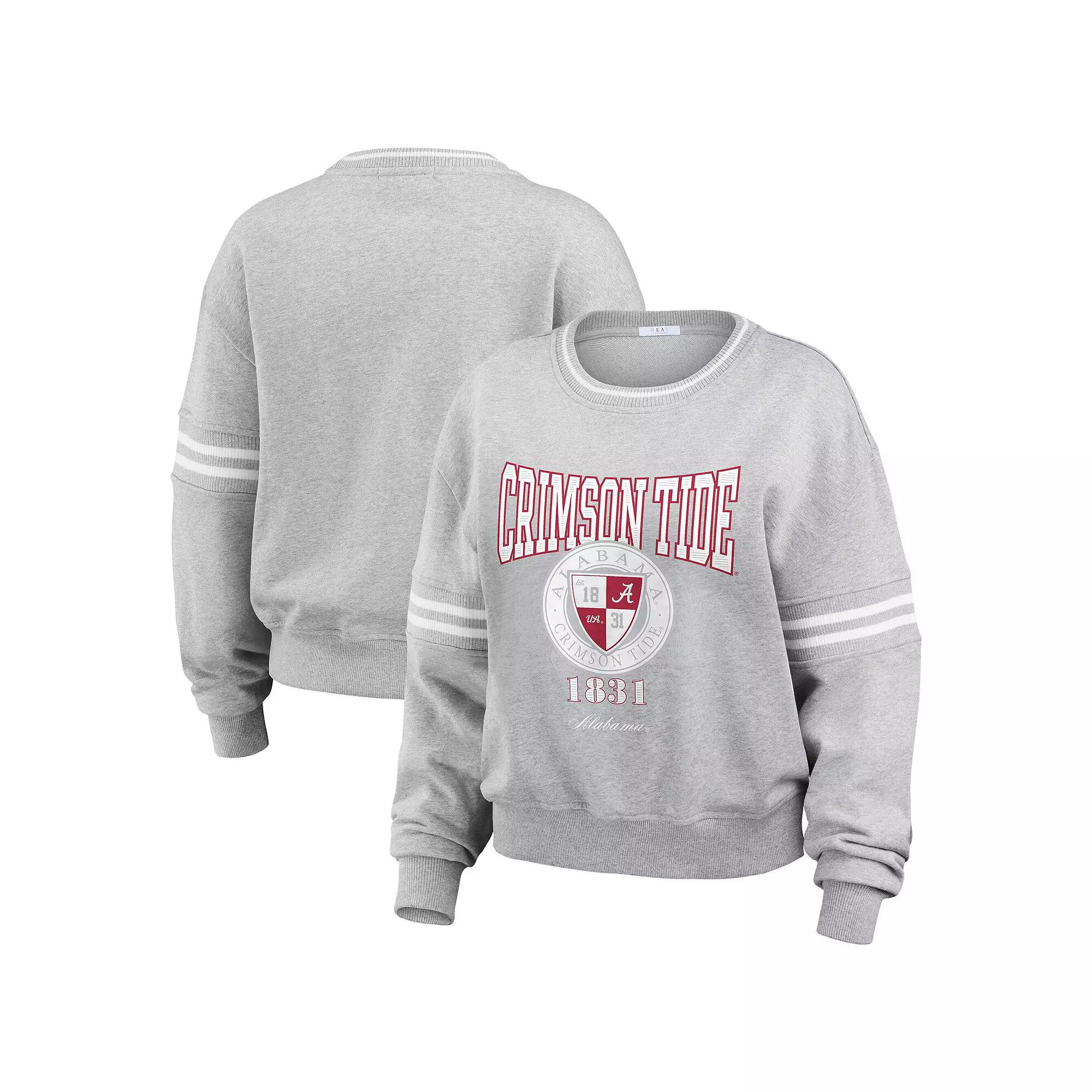 Women's WEAR by Erin Andrews Heather Gray Alabama Crimson Tide Classic Stripe Pullover Sweater,  Product Image
