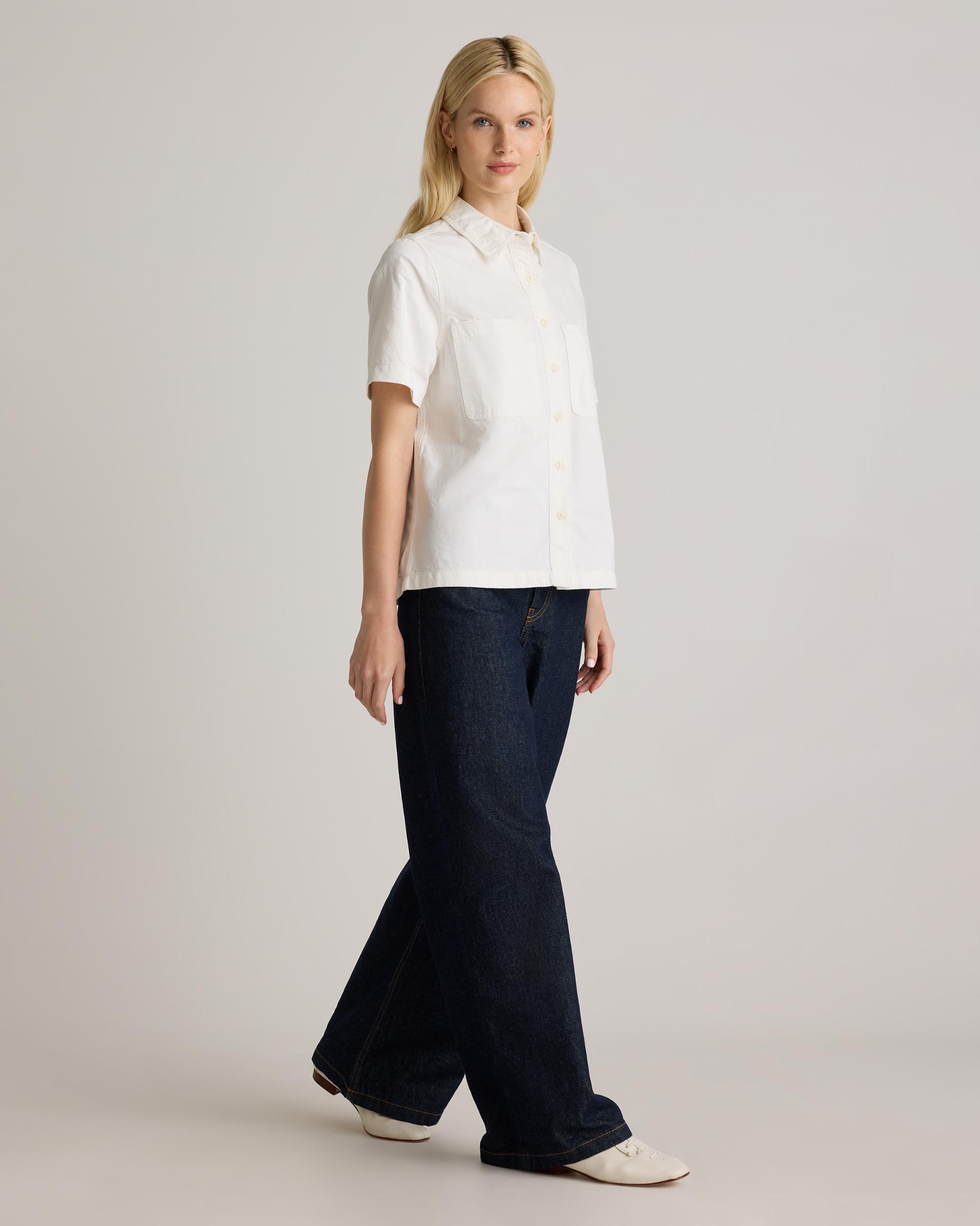 Quince | Women's Distressed Denim Short Sleeve Shirt Cotton Product Image