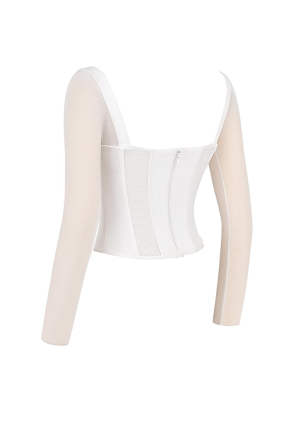 Araminta  white long sleeve mesh corset Product Image