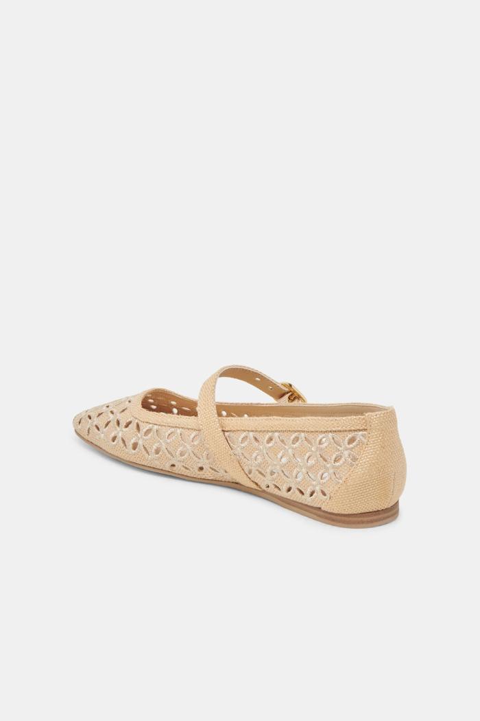 Rodni Eyelet Perf Ballet Flats - Lt Natural Woven Raffia Product Image