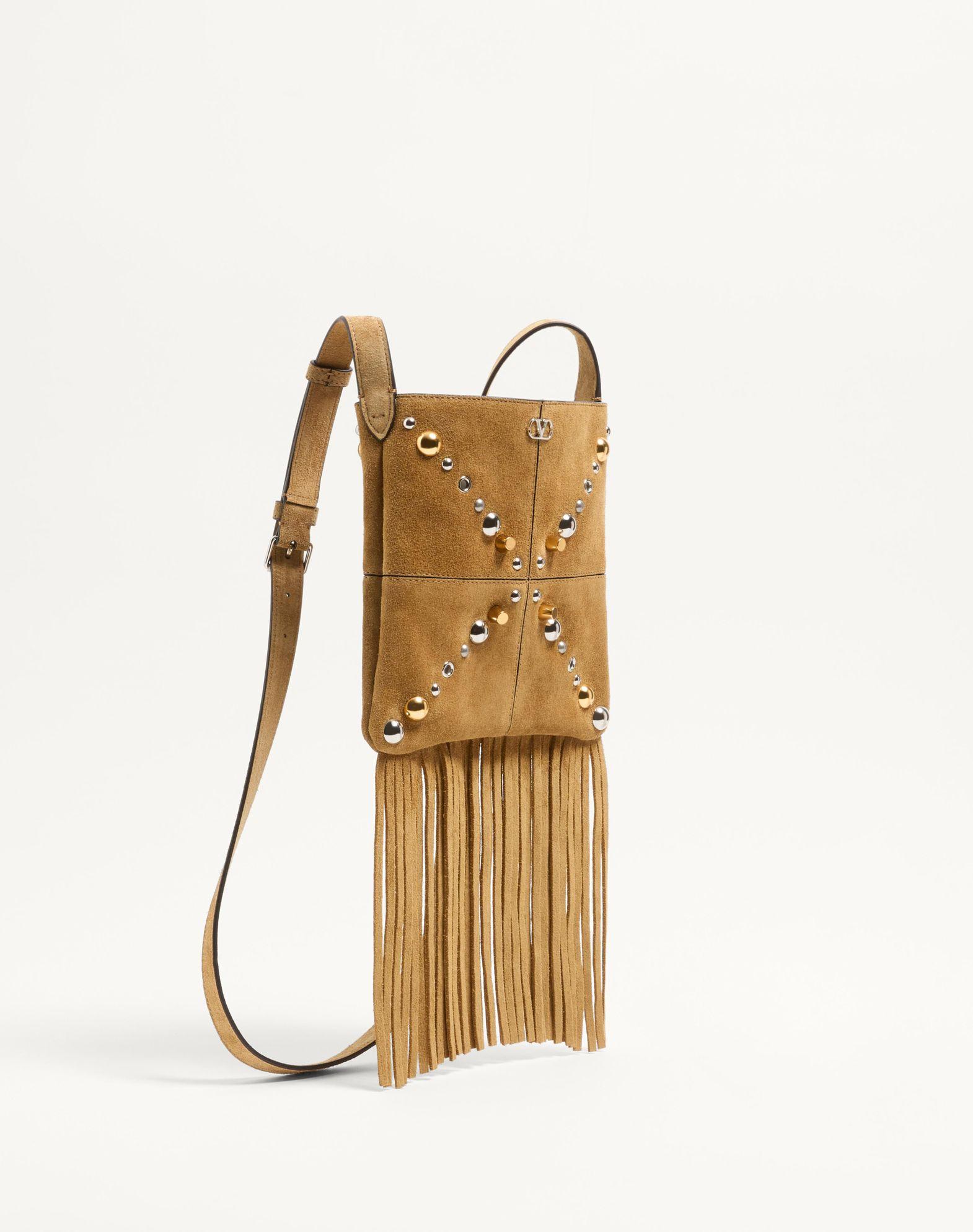 Valentino Garavani Nellcôte Small Shoulder Bag In Suede With Fringes Product Image
