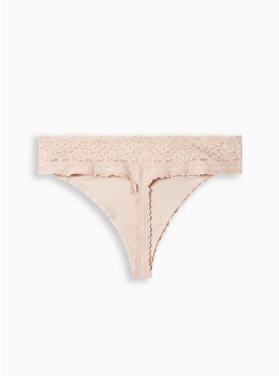 Cotton Mid-Rise Lace Trim Thong Panty Product Image
