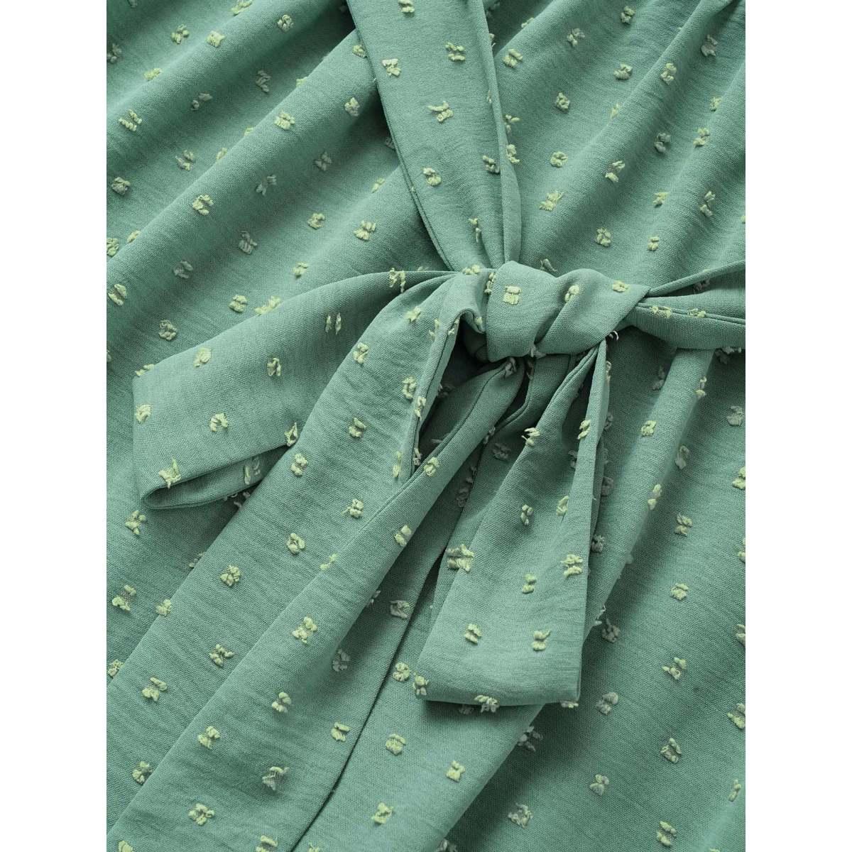 Strappy Elegance Flutter Patchwork Plus Size Dress Women Plain Mint Ruffle Sleeve Short Sleeve V Neck Pocket Belt Dailywear Long Dress BloomChic Product Image