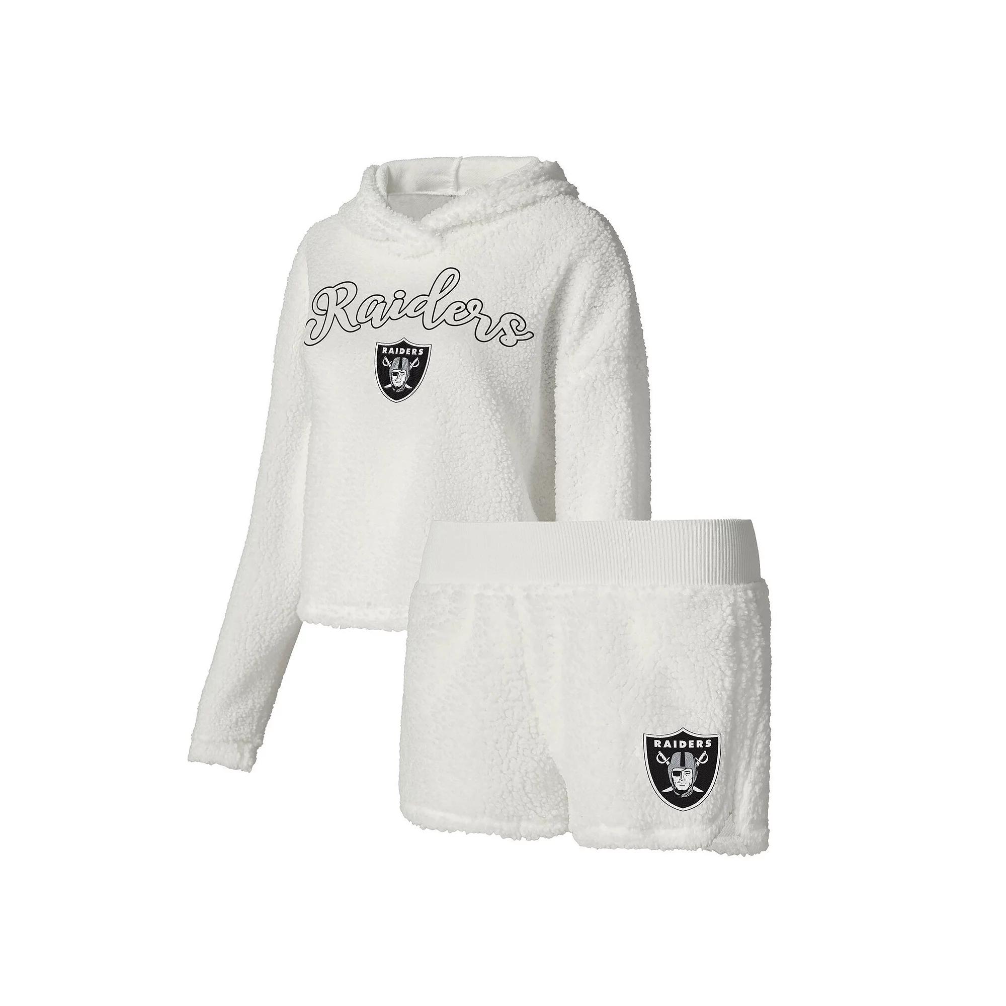 Women's Concepts Sport White Las Vegas Raiders Fluffy Pullover Sweatshirt & Shorts Sleep Set,  Product Image