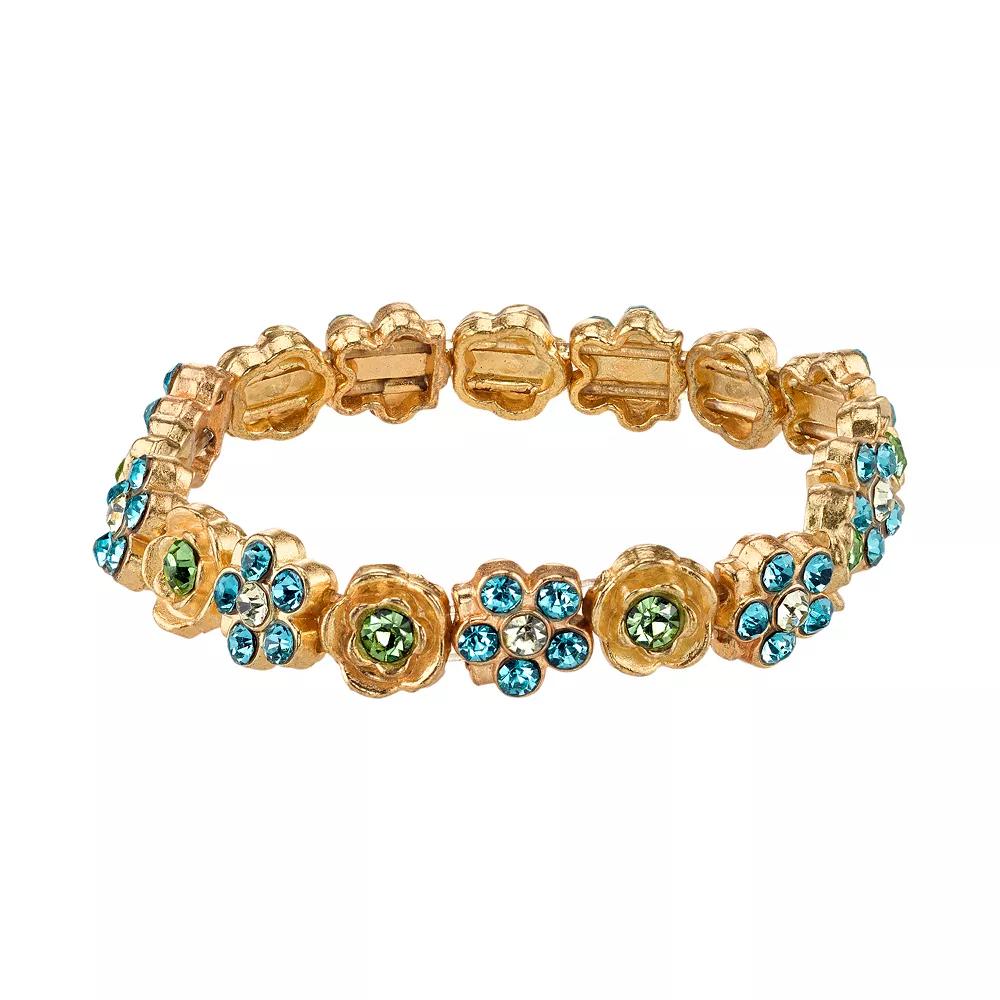 1928 Simulated Crystal Floral Stretch Bracelet, Womens Blue Green Product Image