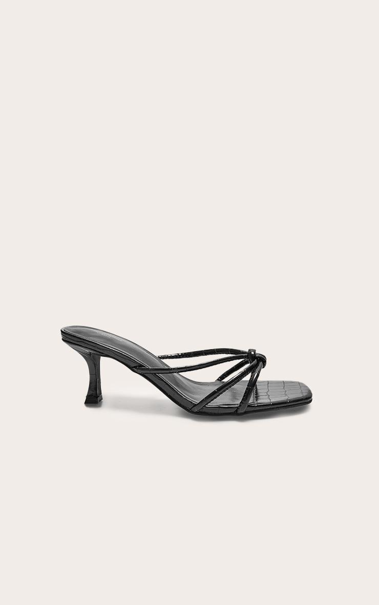 Black Wide Fit Croc PU Square Toe Knotted Heeled Mules Product Image