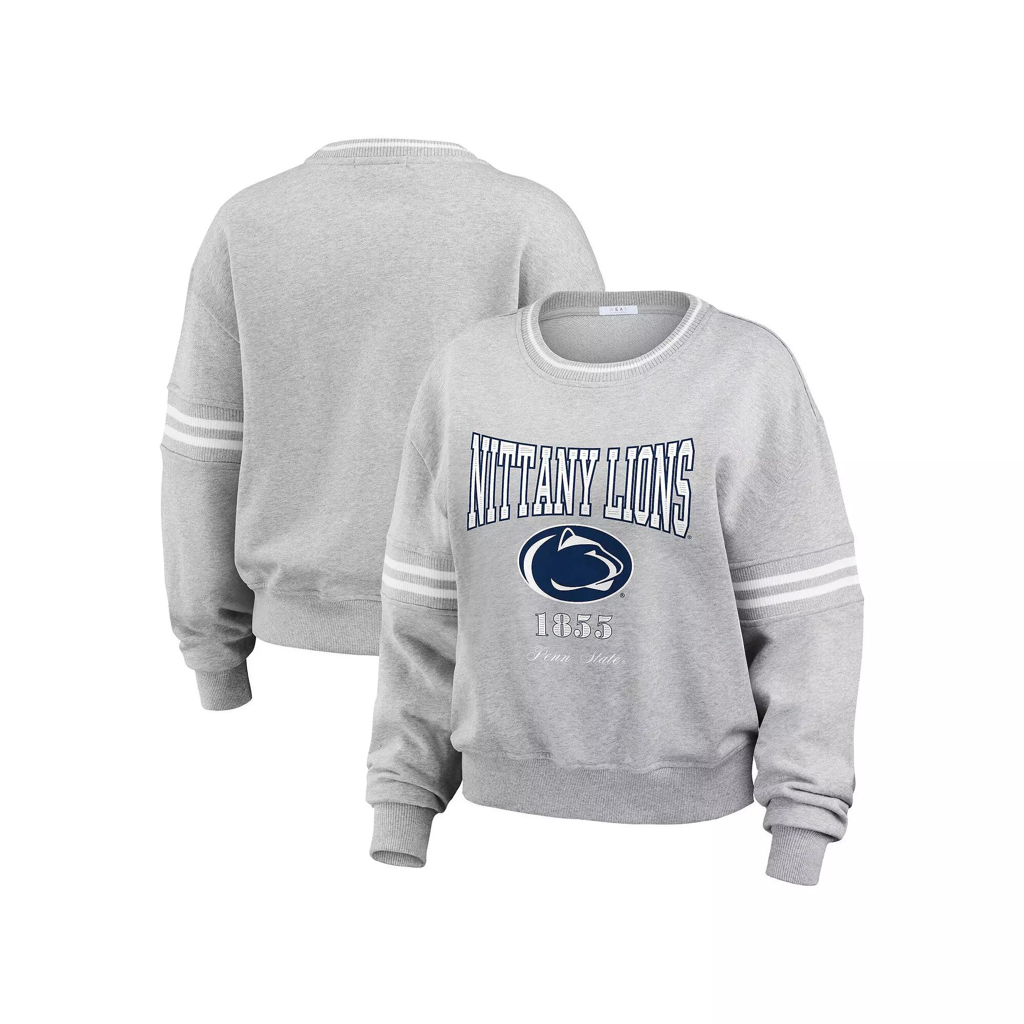 Women's WEAR by Erin Andrews Heather Gray Penn State Nittany Lions Classic Stripe Pullover Sweater,  Product Image