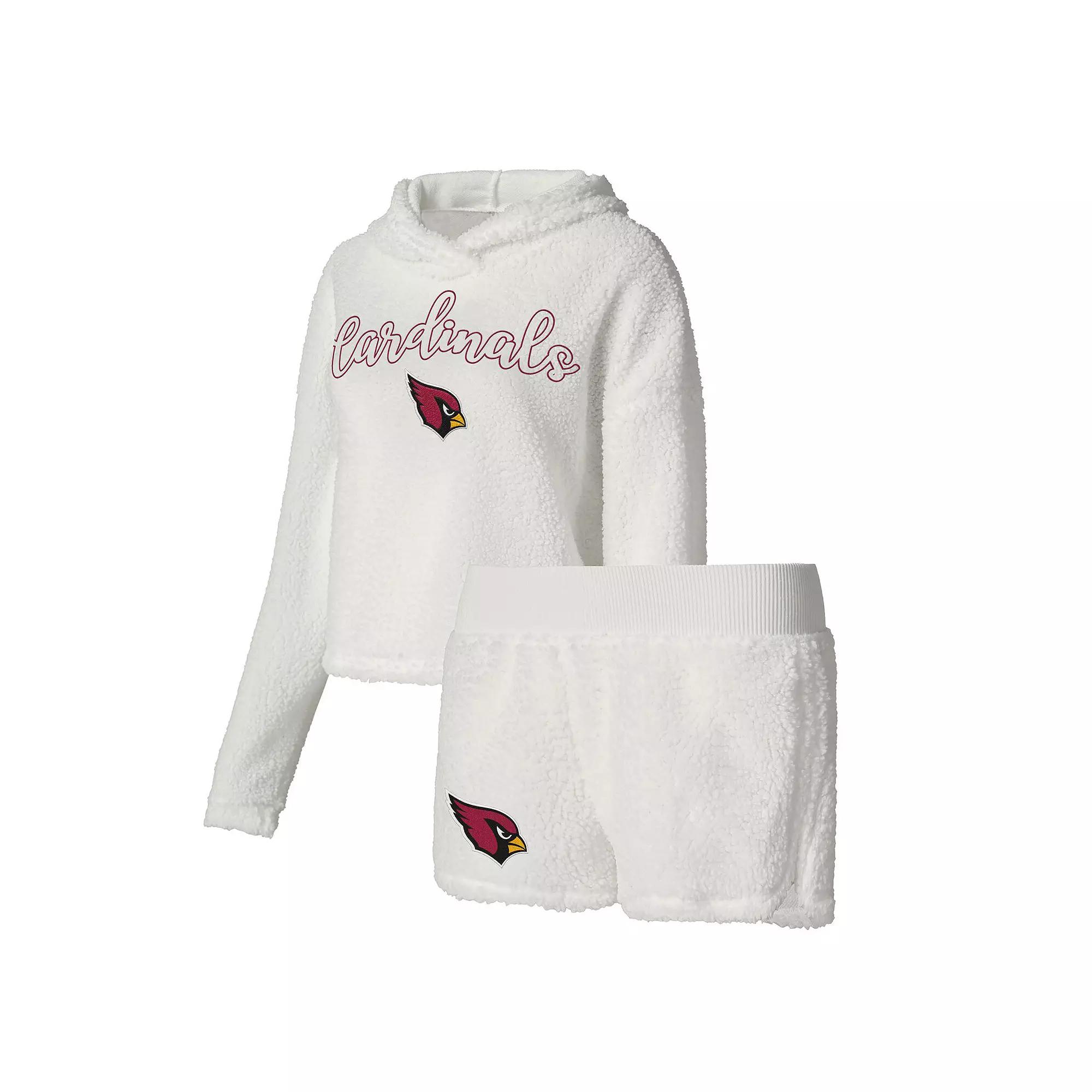 Women's Concepts Sport White Arizona Cardinals Fluffy Pullover Sweatshirt & Shorts Sleep Set,  Product Image