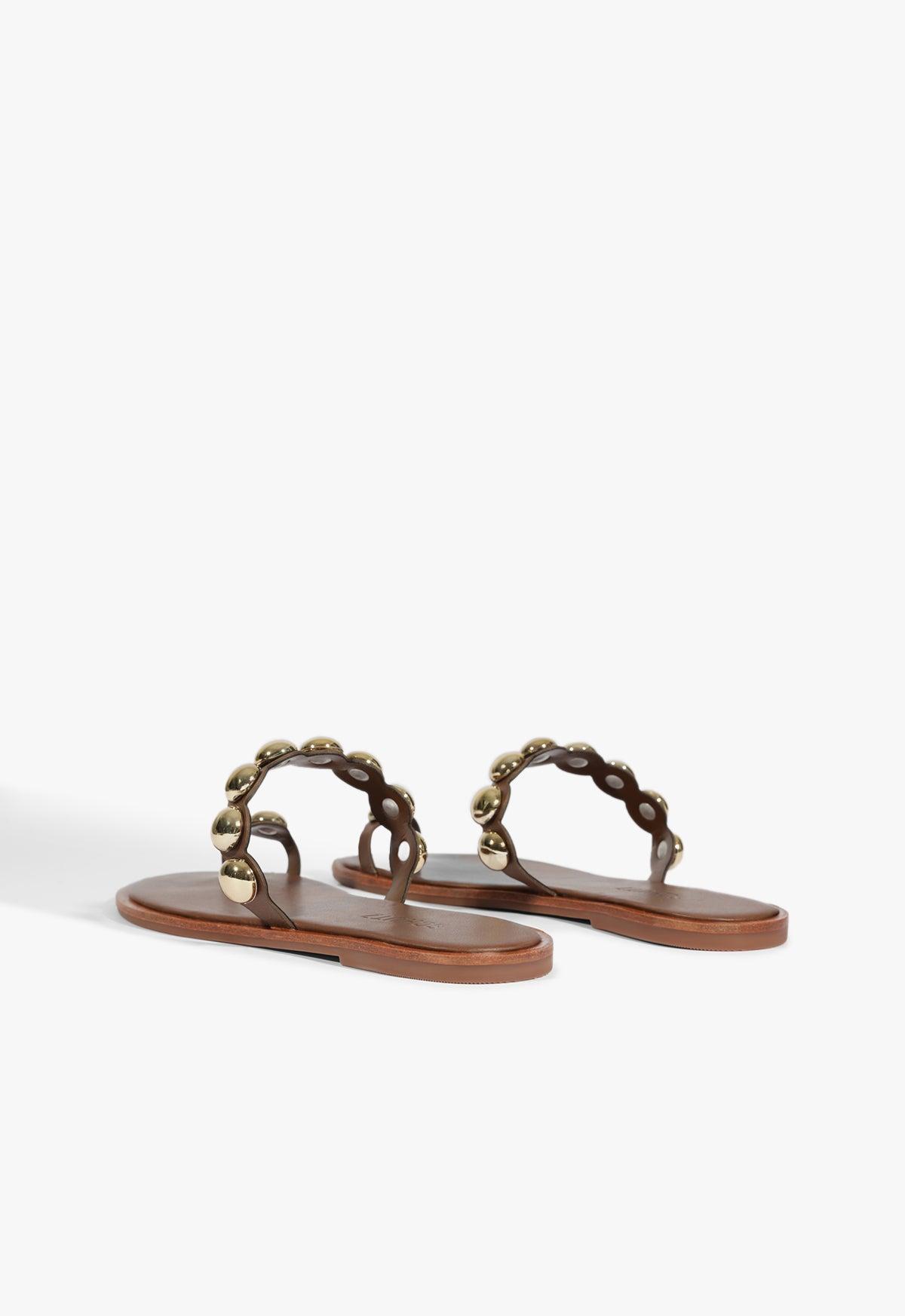Romy Brown Leather Flat Sandal Product Image