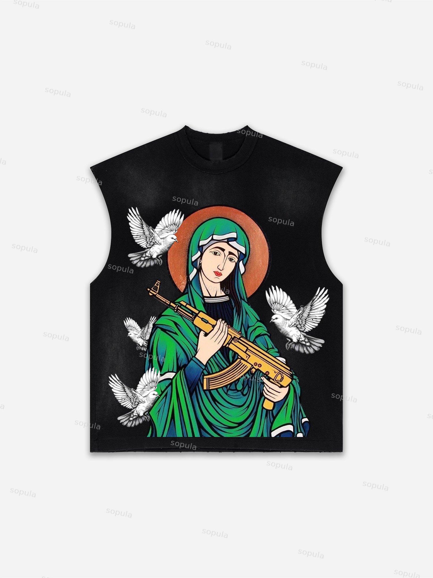 Street Abstract Portrait Print Distressed Tank Top Product Image