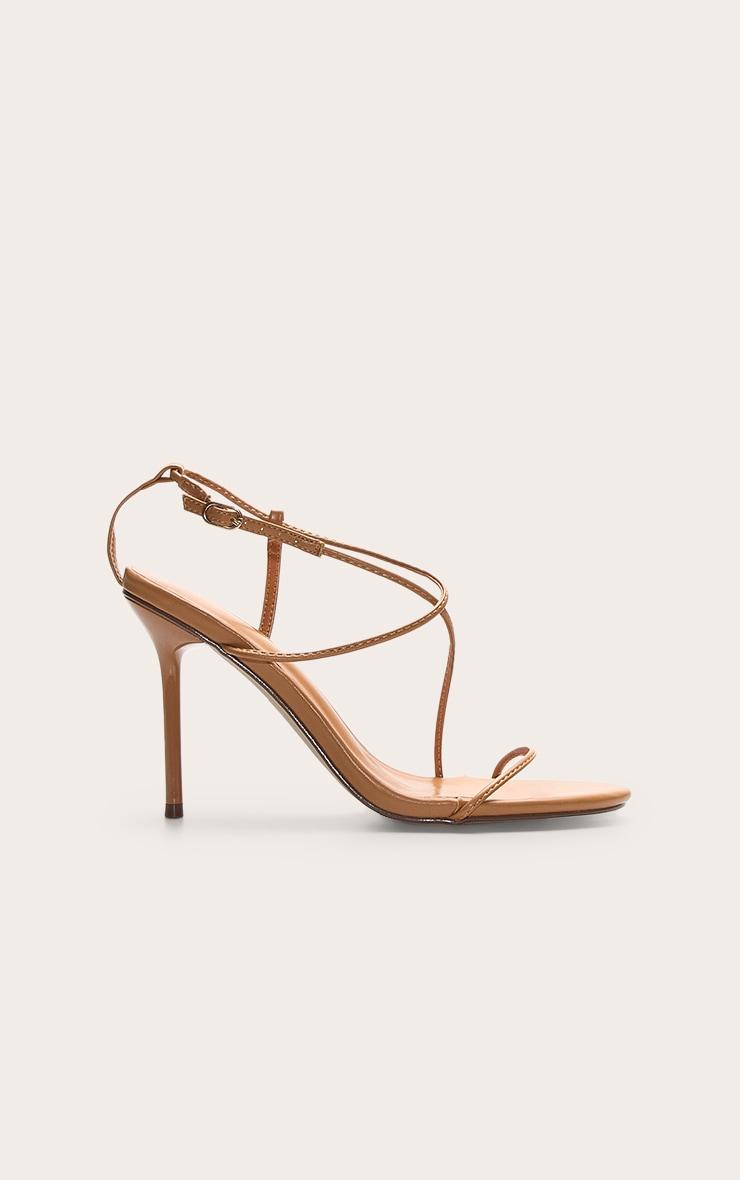 Tan Pu Round Toe Strappy High Stiletto Heeled Sandals Product Image
