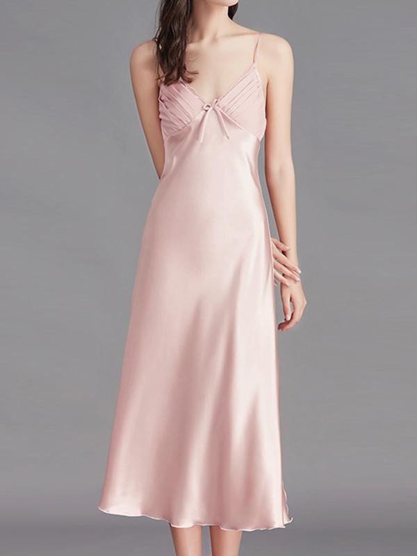 Loose Sleeveless Solid Color Spaghetti-Neck Babydolls Nightdress Pajama Product Image