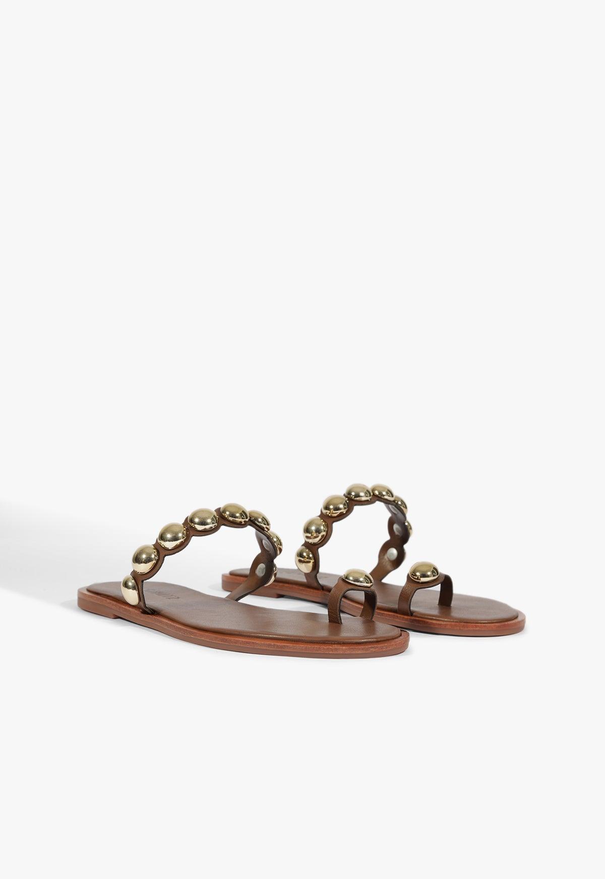 Romy Brown Leather Flat Sandal Product Image