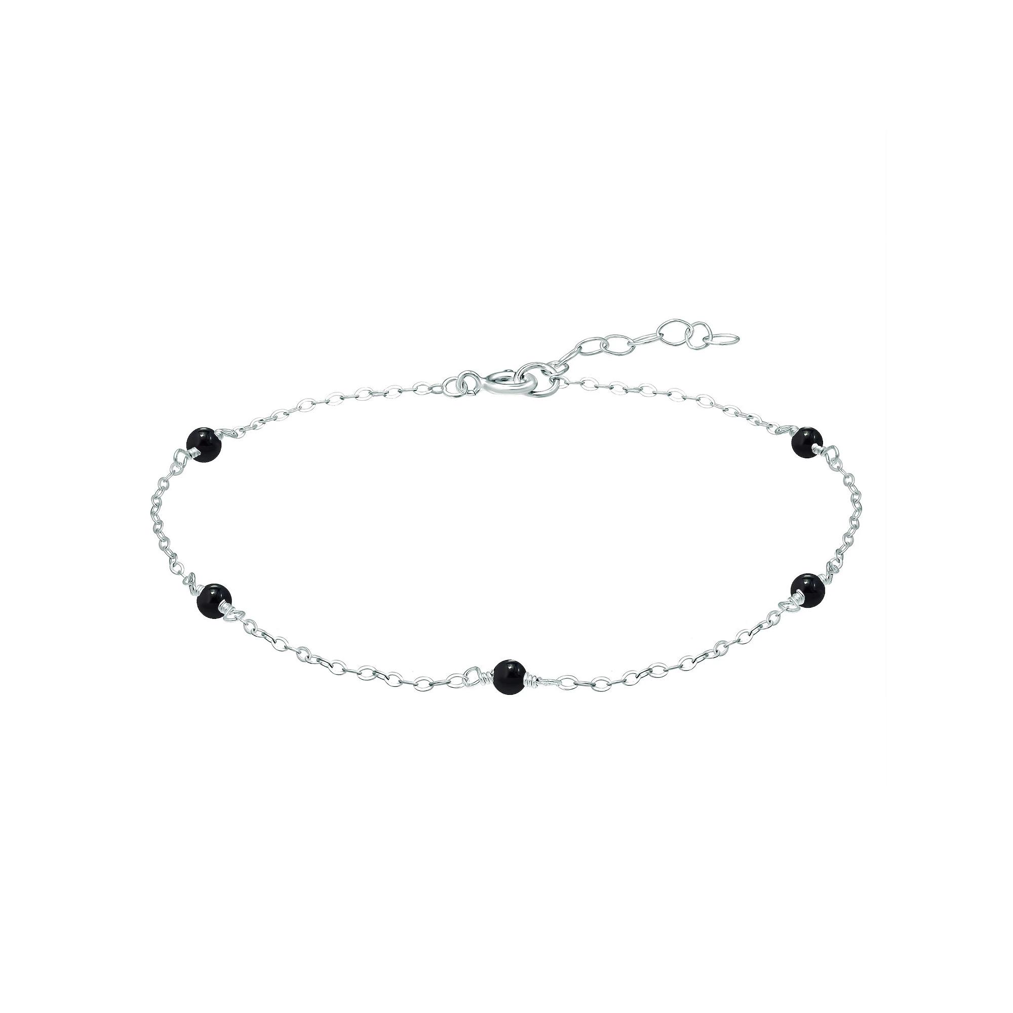 Aleure Precioso Sterling Silver Bead Station Anklet, Women's, Size: 9", Black Product Image