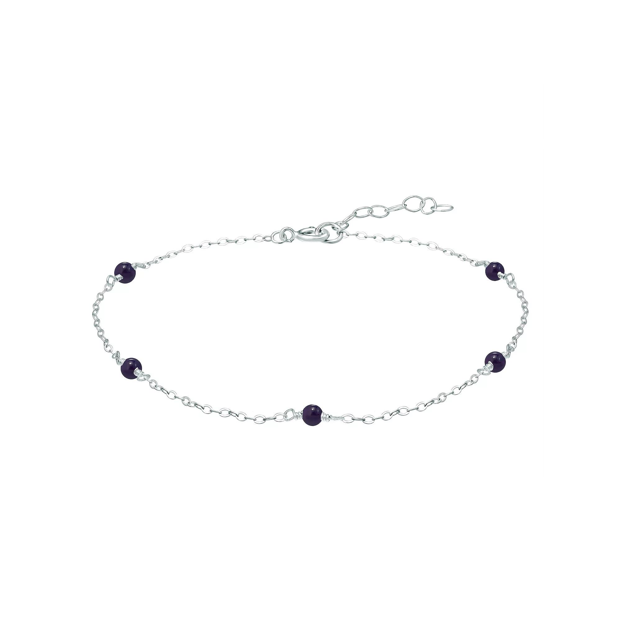 Aleure Precioso Sterling Silver Bead Station Anklet, Women's, Size: 9", Purple Product Image