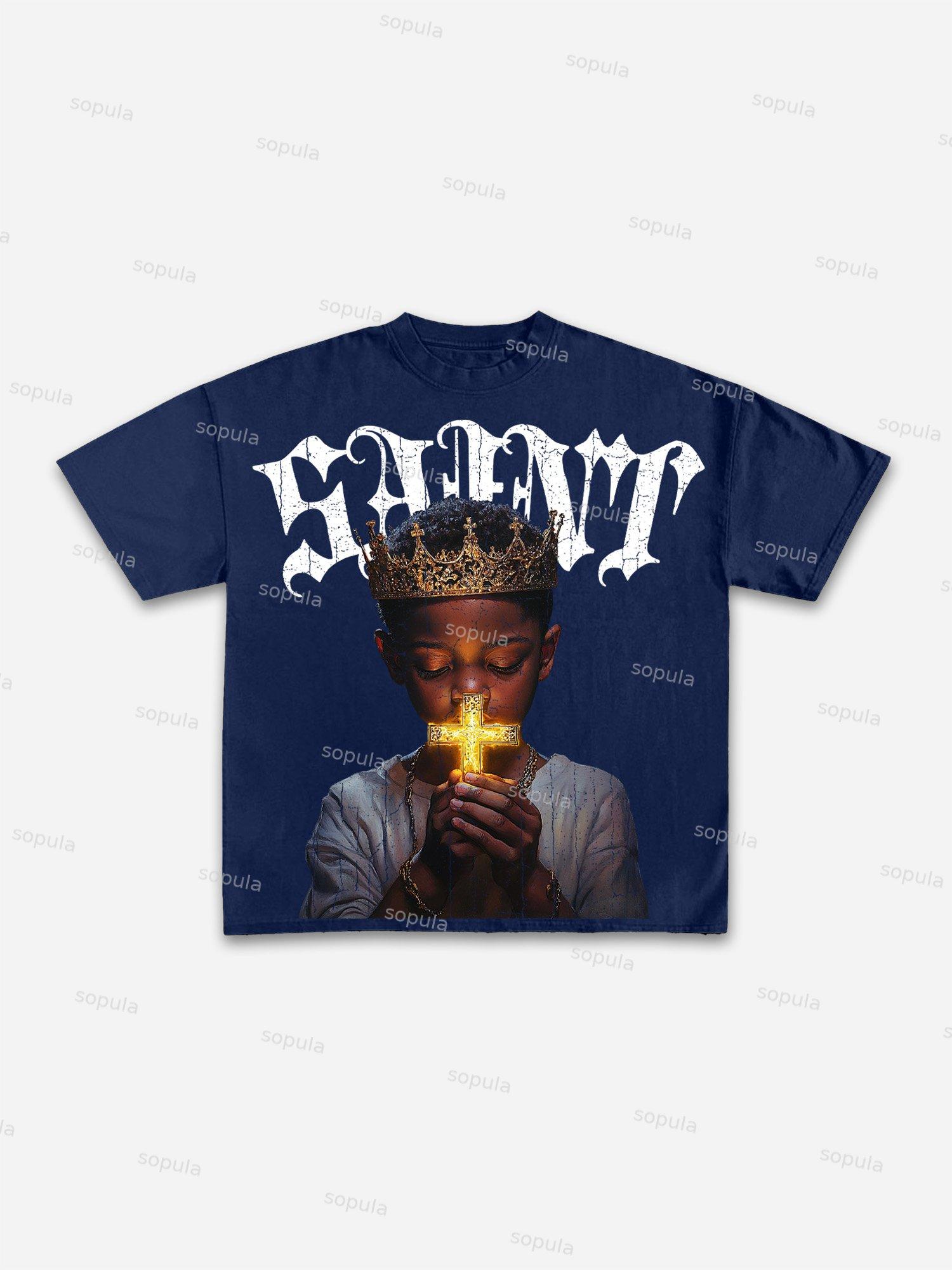 Saint Prayer Graphic Print Cotton T-shirt Product Image