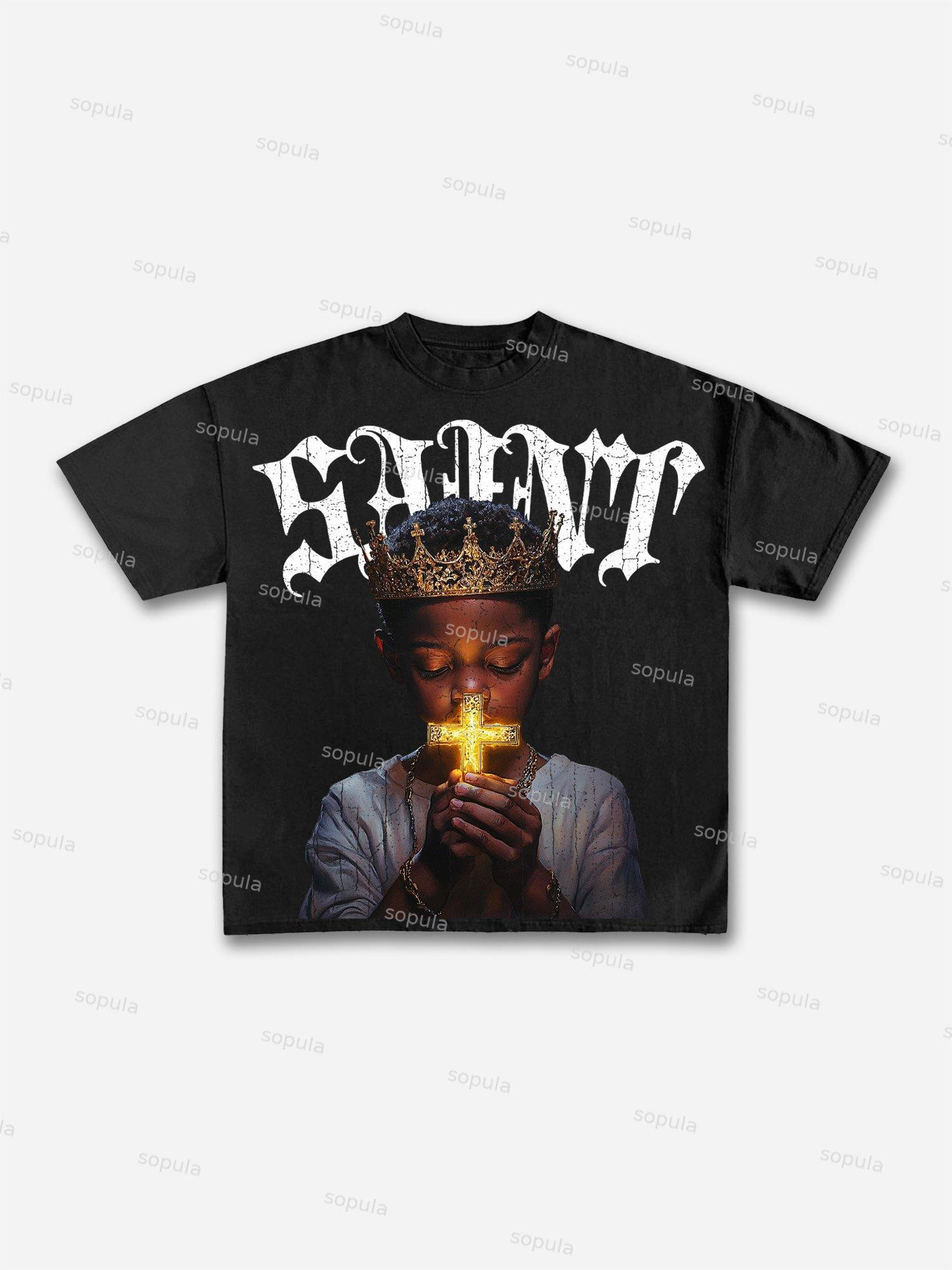 Saint Prayer Graphic Print Cotton T-shirt Product Image