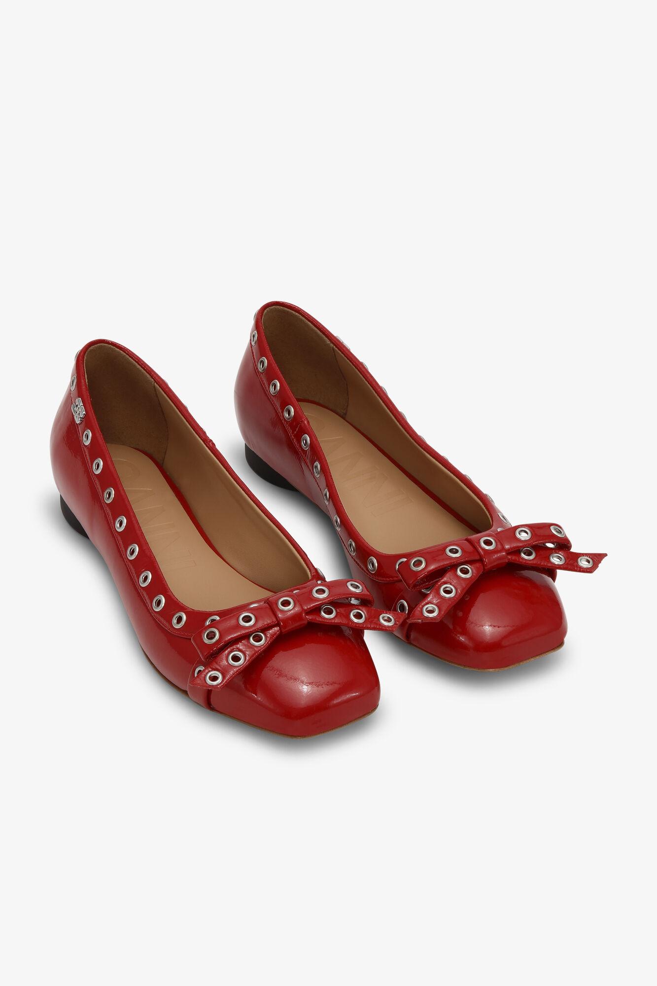 Red Eyelet Bow Ballerinas Product Image