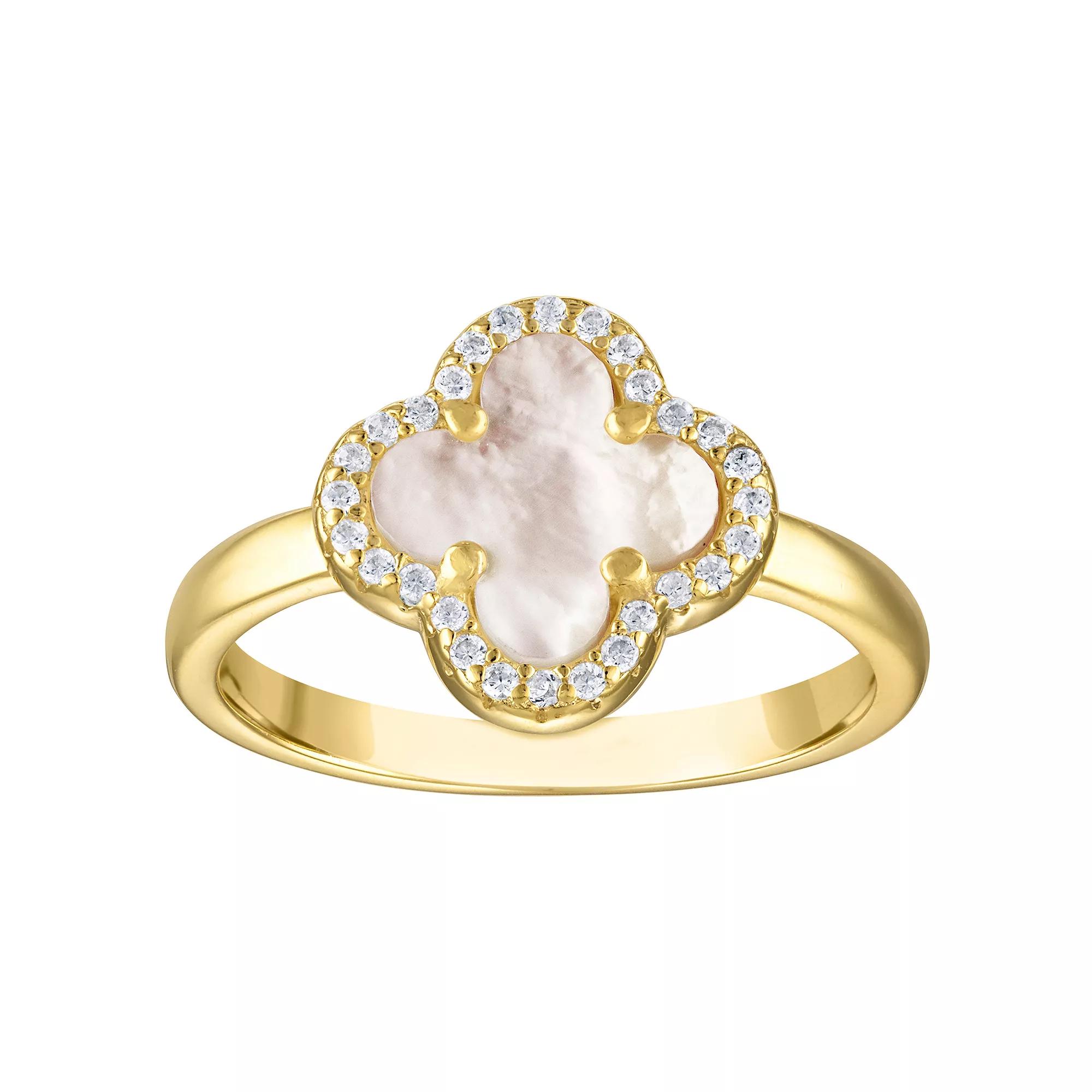 Designs by Gioelli 14k Gold Over Sterling Silver Gemstone Clover Ring, Women's, Size: 6, M Of White Product Image