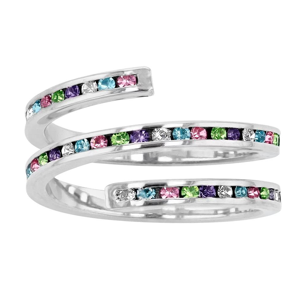 Traditions Jewelry Company Fine Silver Plated Rainbow Crystal Spiral Ring, Women's, Size: 6, Multi Product Image