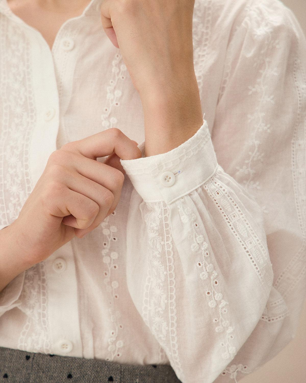 White Jacquard Button-Up Shirt Product Image