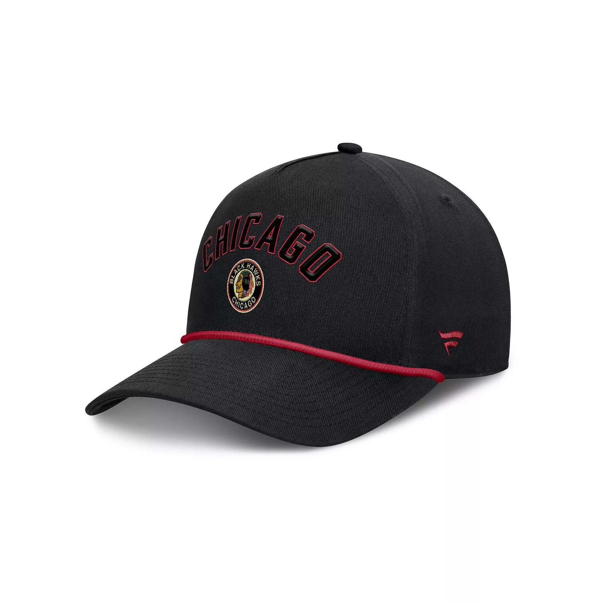 Men's Fanatics Black Chicago Blackhawks Decades Collection A-Frame Rope Adjustable Hat Product Image