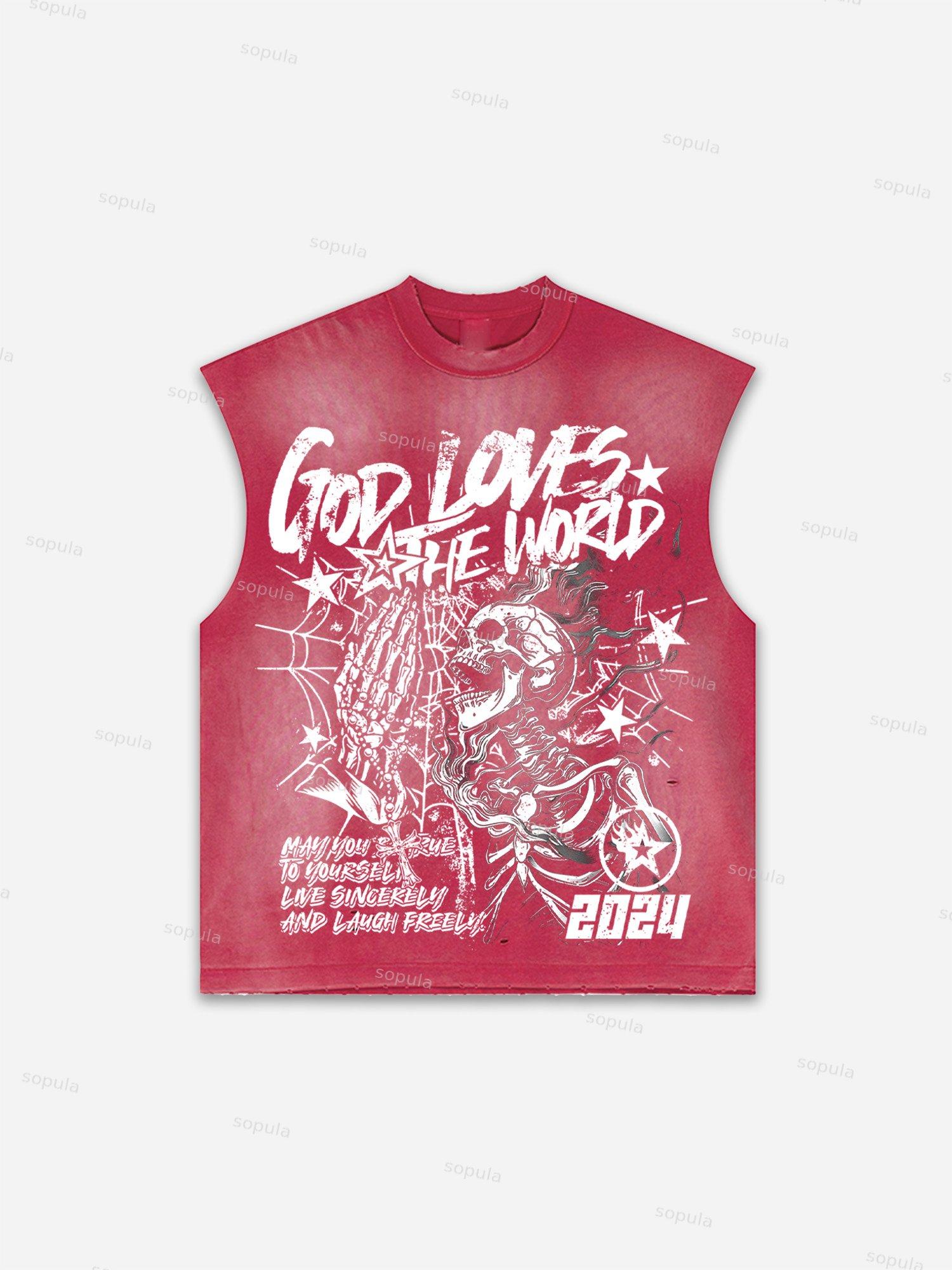 Men's Washed Street God Loves The World Graphic Tank Top Product Image