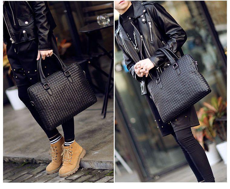 Woven Faux Leather Briefcase Product Image