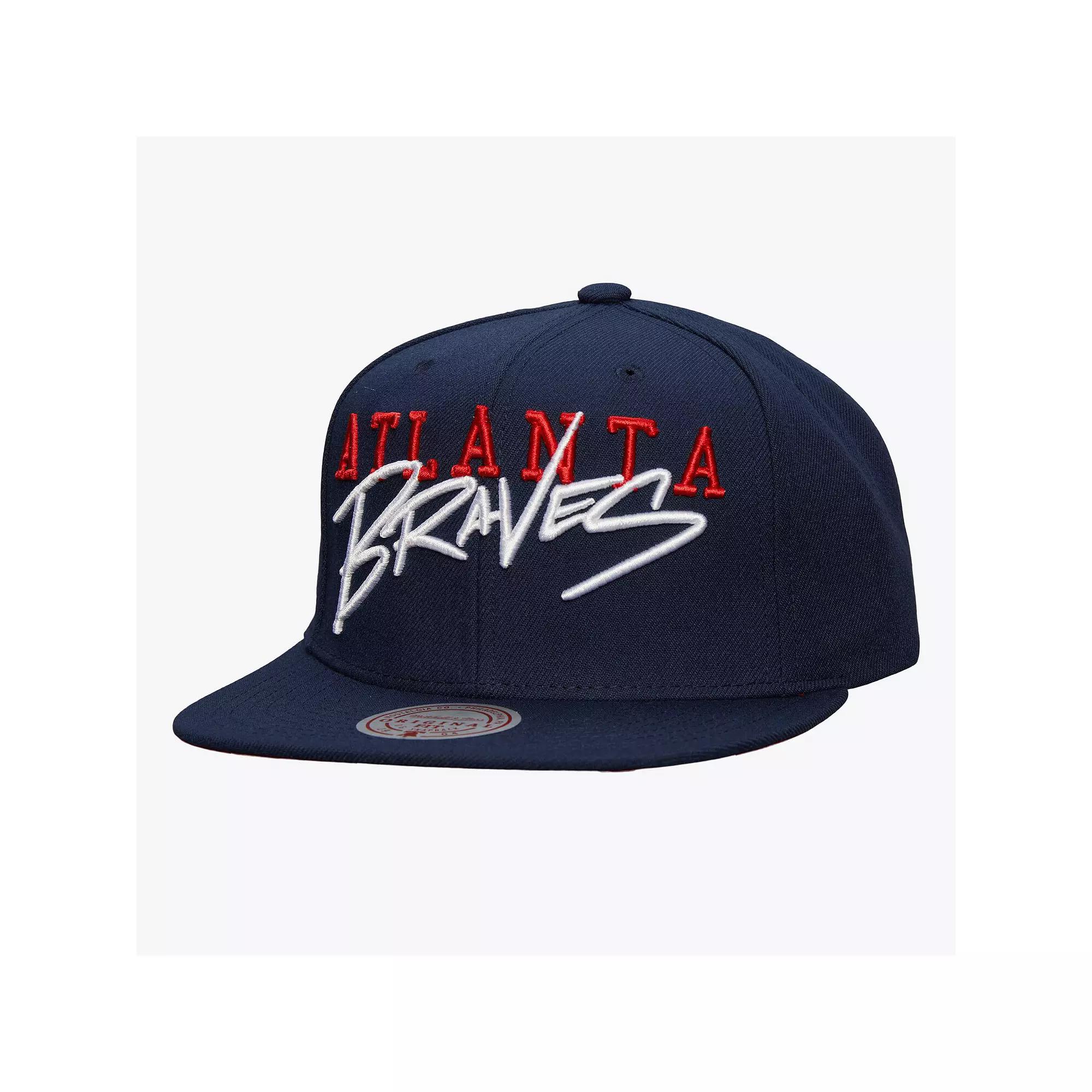 Men's Mitchell & Ness Navy Atlanta Braves Team Tagged Snapback Hat, Blue Product Image