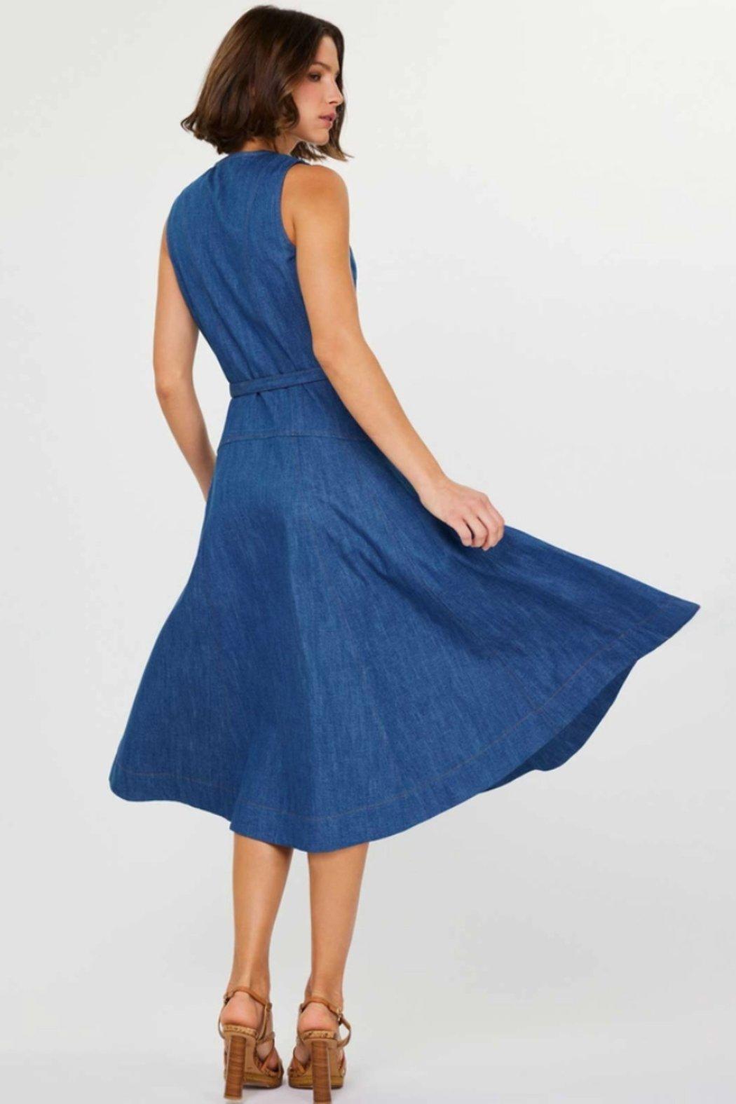 Denim Sleeveless A-Line Midi Dress Product Image