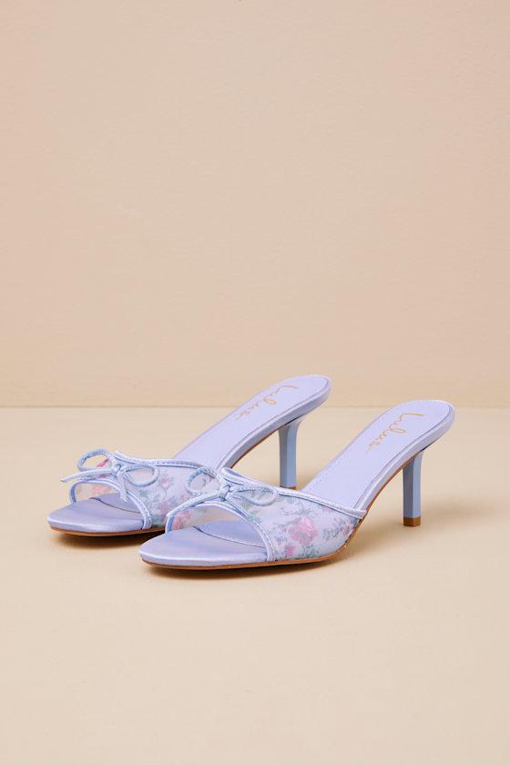 Pamina Periwinkle Satin Bow Slide High Heel Sandals Product Image